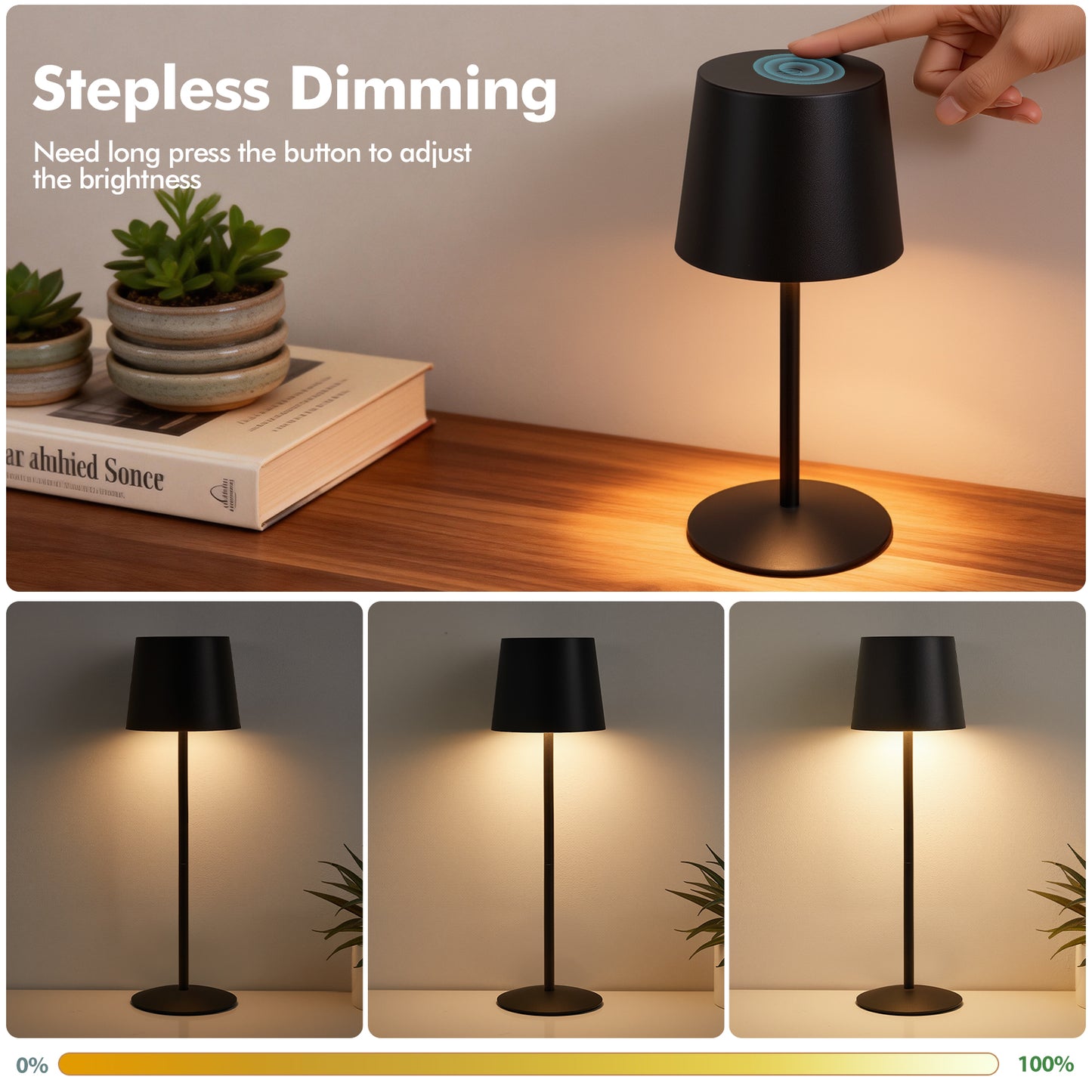 NATYSWAN Modern  LED Desk Lamps 2-Pack, Adjustable Height, Touch Dimmable, Rechargeable 4000mAh Battery, USB-C Charging, Metal Accent Light for Bedroom, Nursery, Home Office, Party Decor