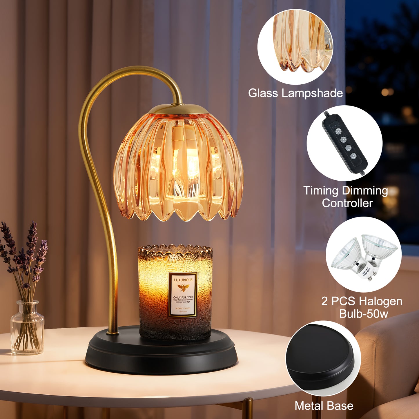 NATYSWAN Candle Warmer Lamp with Timer, Dimmable Lamp for Jar Candles, Ideal Gift for House Warming, Elegant Home Decoration, Pink Candle Warming Lamp, 2 Bulbs Included