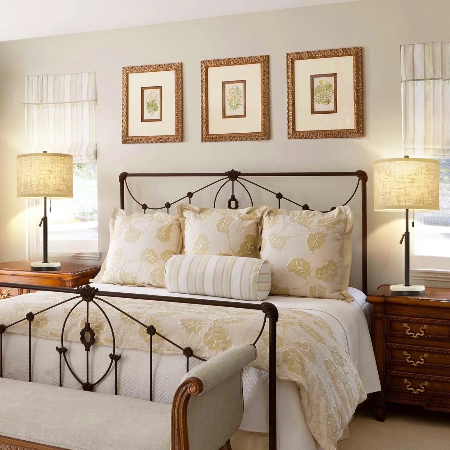 NATYSWAN Modern Table Lamp for Living Room, Adjustable Height Lamp with Marble Base and Pull Chain Switch Nightstand Lamps for Bedroom & Office,Set of 2