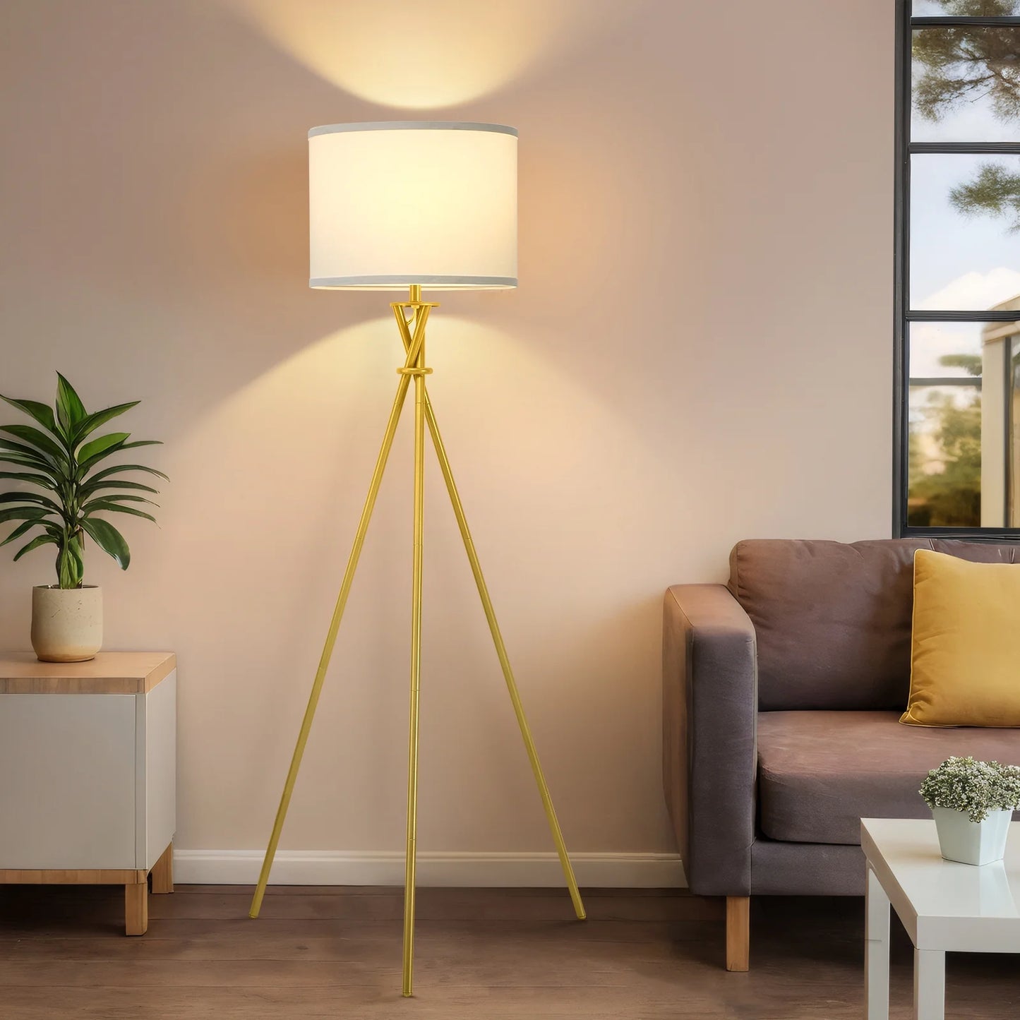 NATYSWAN Tripod Floor Lamp, 61” Modern Standing Lamp with Drum Shade,Minimalist Studying Light for Living Room, Bedroom, Study Room
