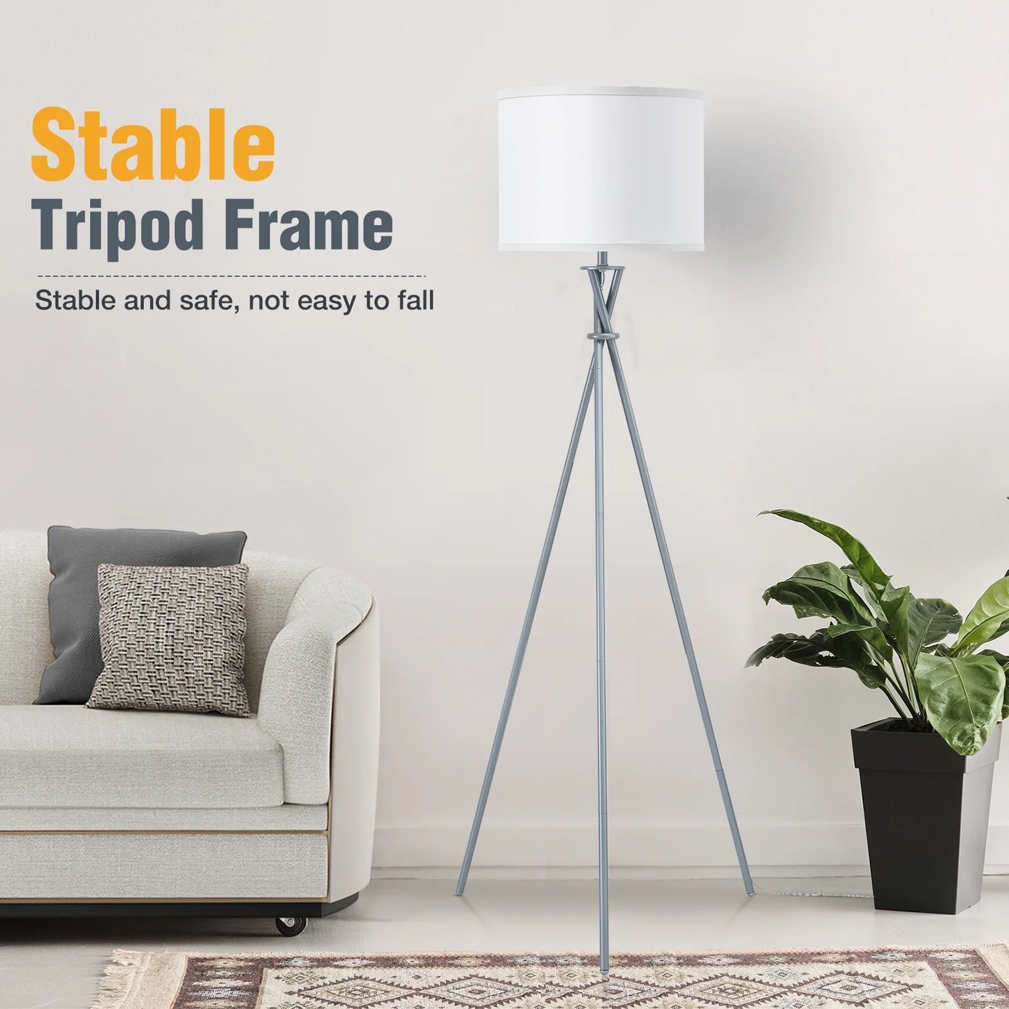 NATYSWAN Tripod Floor Lamp, 61” Modern Standing Lamp with Drum Shade,Minimalist Studying Light for Living Room, Bedroom, Study Room