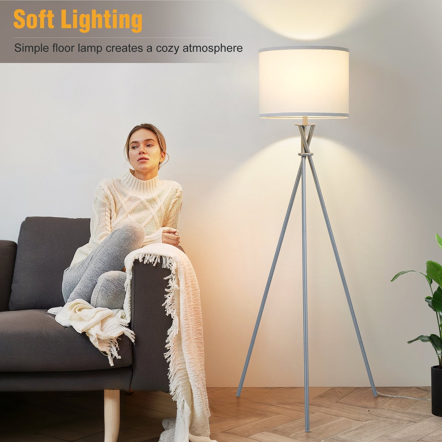 NATYSWAN Tripod Floor Lamp, 61” Modern Standing Lamp with Drum Shade,Minimalist Studying Light for Living Room, Bedroom, Study Room