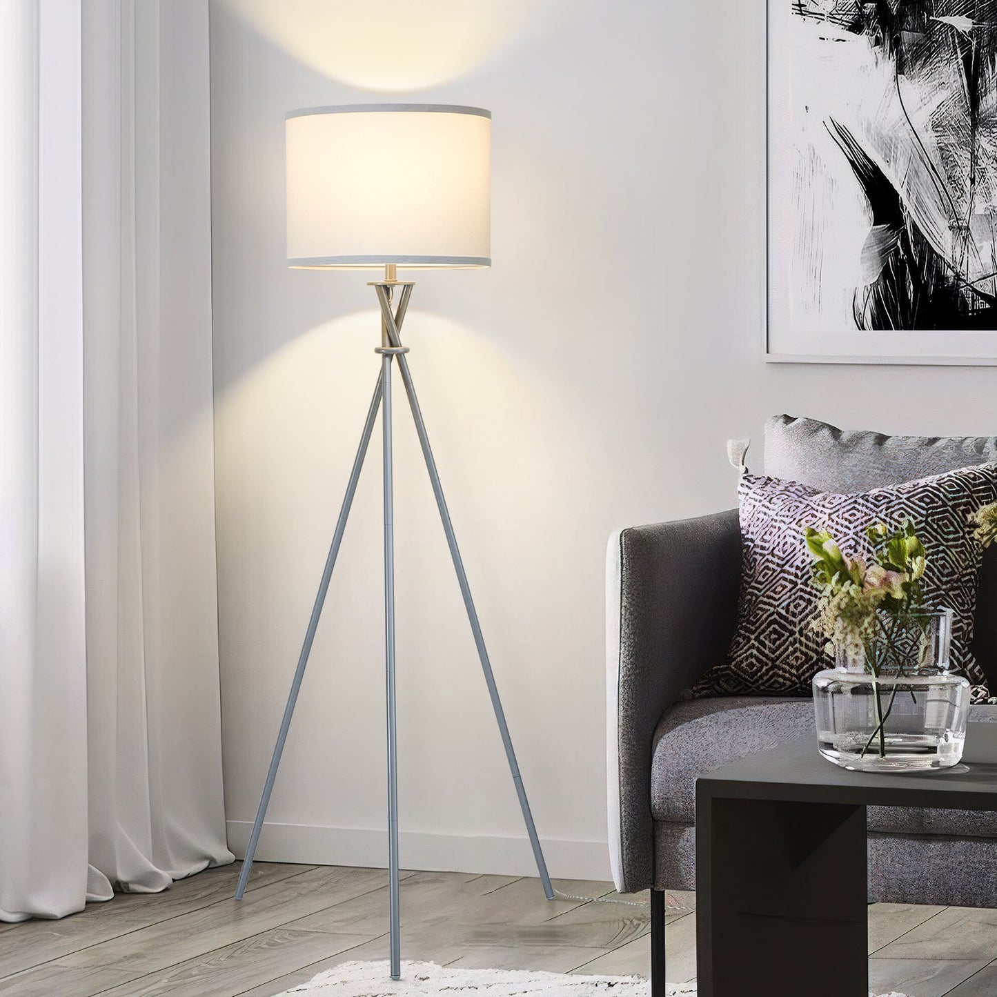 NATYSWAN Tripod Floor Lamp, 61” Modern Standing Lamp with Drum Shade,Minimalist Studying Light for Living Room, Bedroom, Study Room