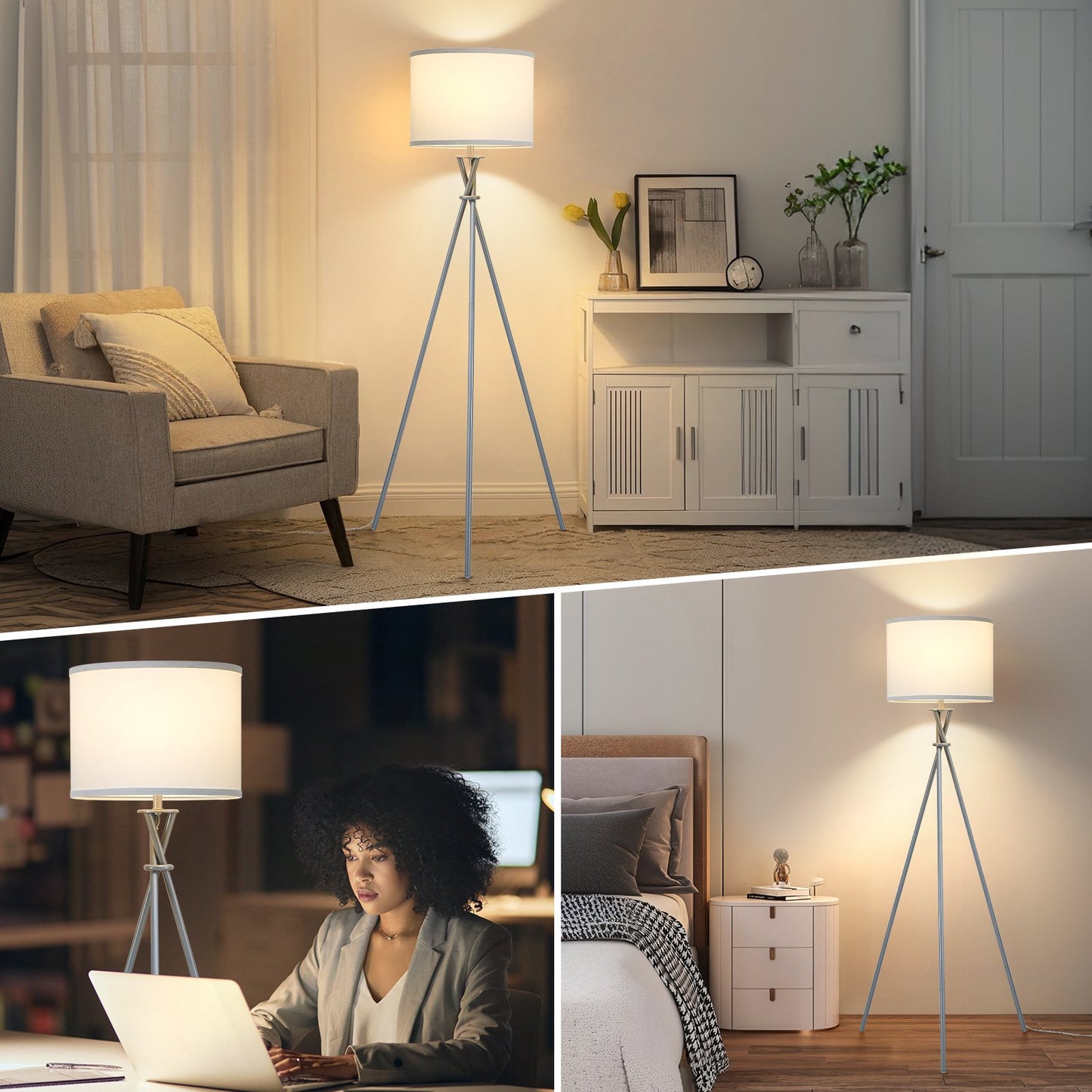 NATYSWAN Tripod Floor Lamp, 61” Modern Standing Lamp with Drum Shade,Minimalist Studying Light for Living Room, Bedroom, Study Room