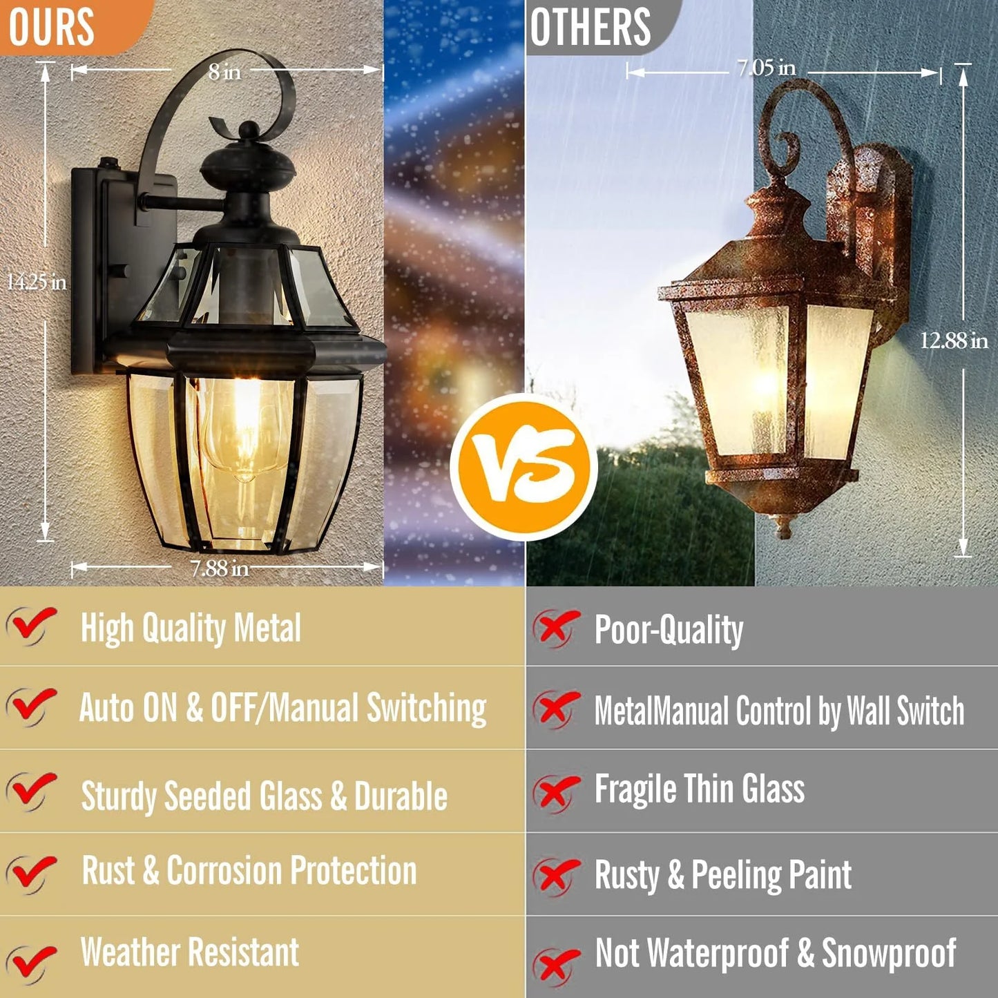 NATYSWAN Outdoor Wall Light, Exterior Light Fixture Waterproof Anti-Rust Porch Sconces Wall Mounted Lighting, Modern Wall Sconce for House Garage