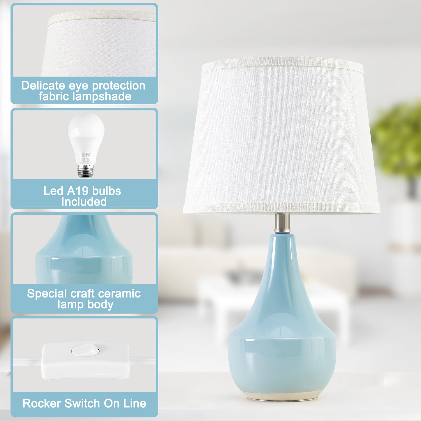 NATYSWAN Pink Table Lamp Set of 2, Ceramic Table Lamp Classic Beside Lamps Nightstand Lamp Modern Table Lamp for Living Room, Bedroom Office, Rocker Swtich (LED Bulbs Included)