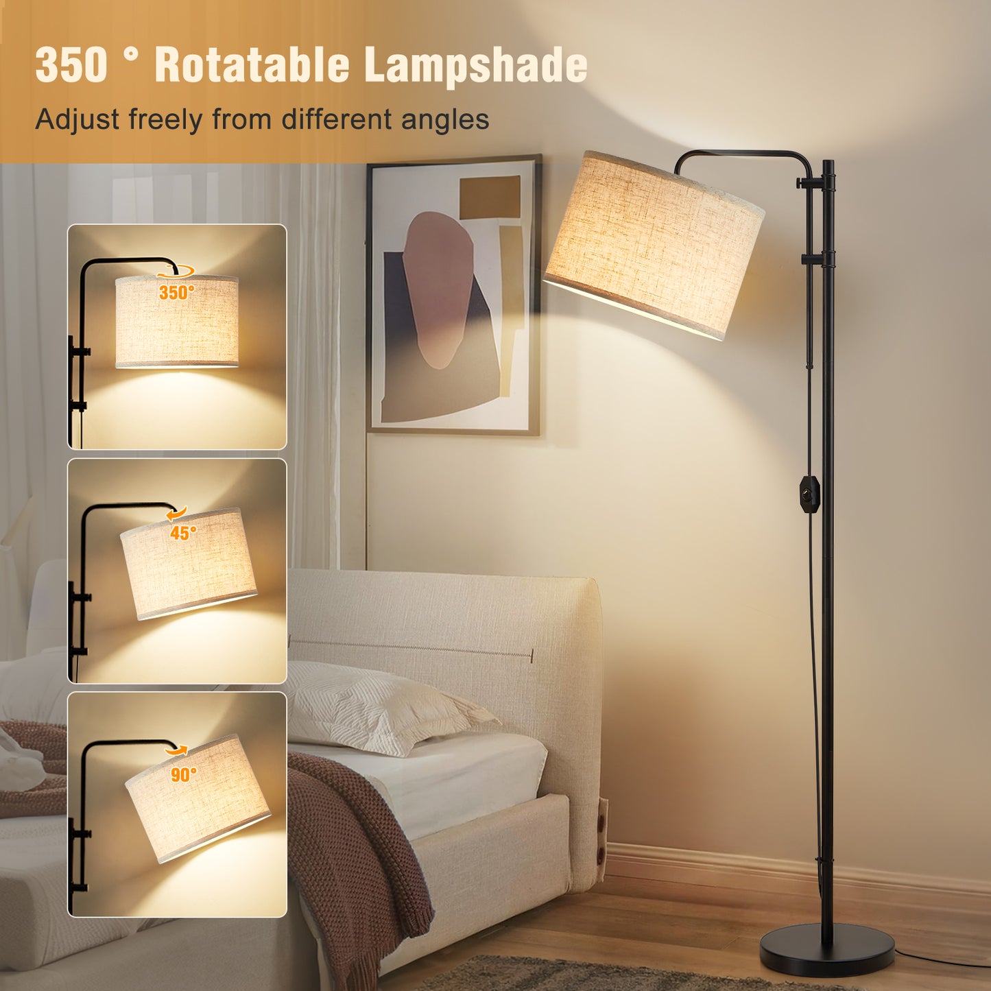 NATYSWAN Floor Lamp for Living Room, Adjustable Height Standing Lamps with 350° Rotate White Lampshade, 67.5-Inch Modern Tall Lamp Dimmable Floor Lamps for Corner Bedroom Home Office (Bulb Included)