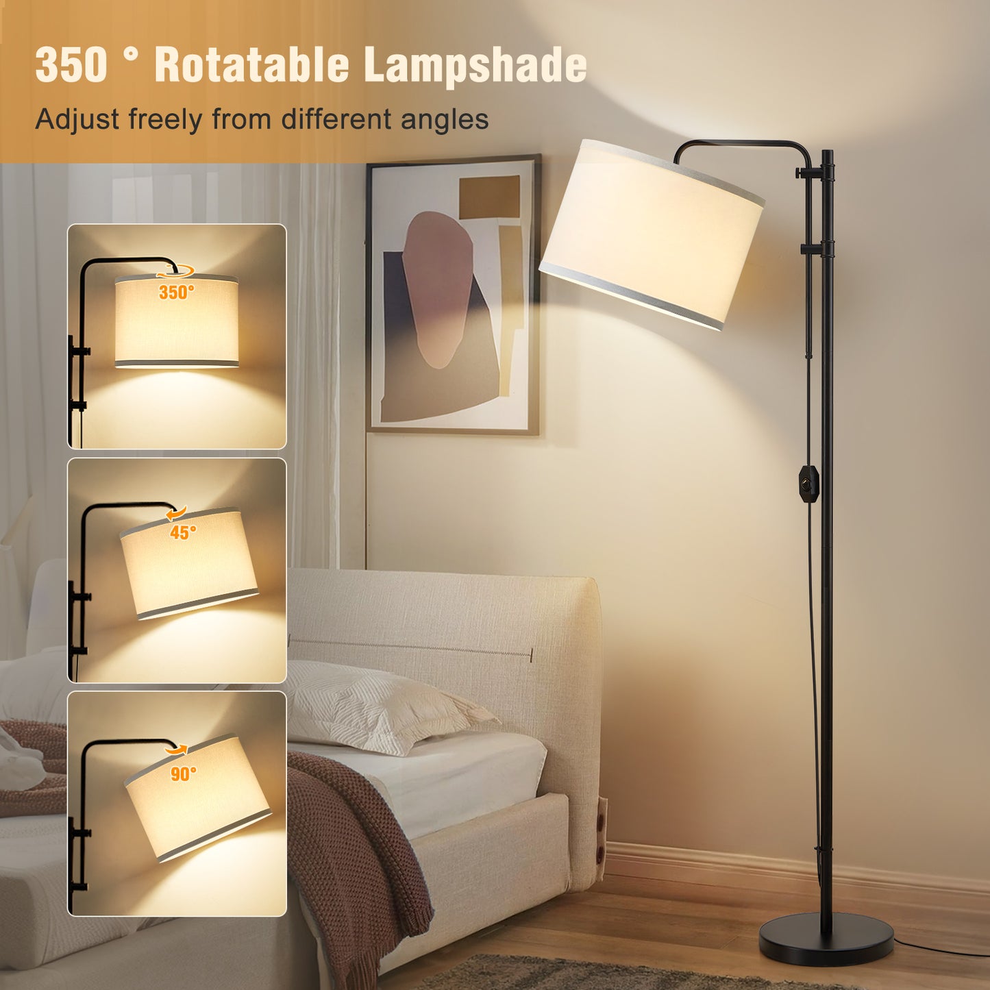 NATYSWAN Floor Lamp for Living Room, Adjustable Height Standing Lamps with 350° Rotate White Lampshade, 67.5-Inch Modern Tall Lamp Dimmable Floor Lamps for Corner Bedroom Home Office (Bulb Included)