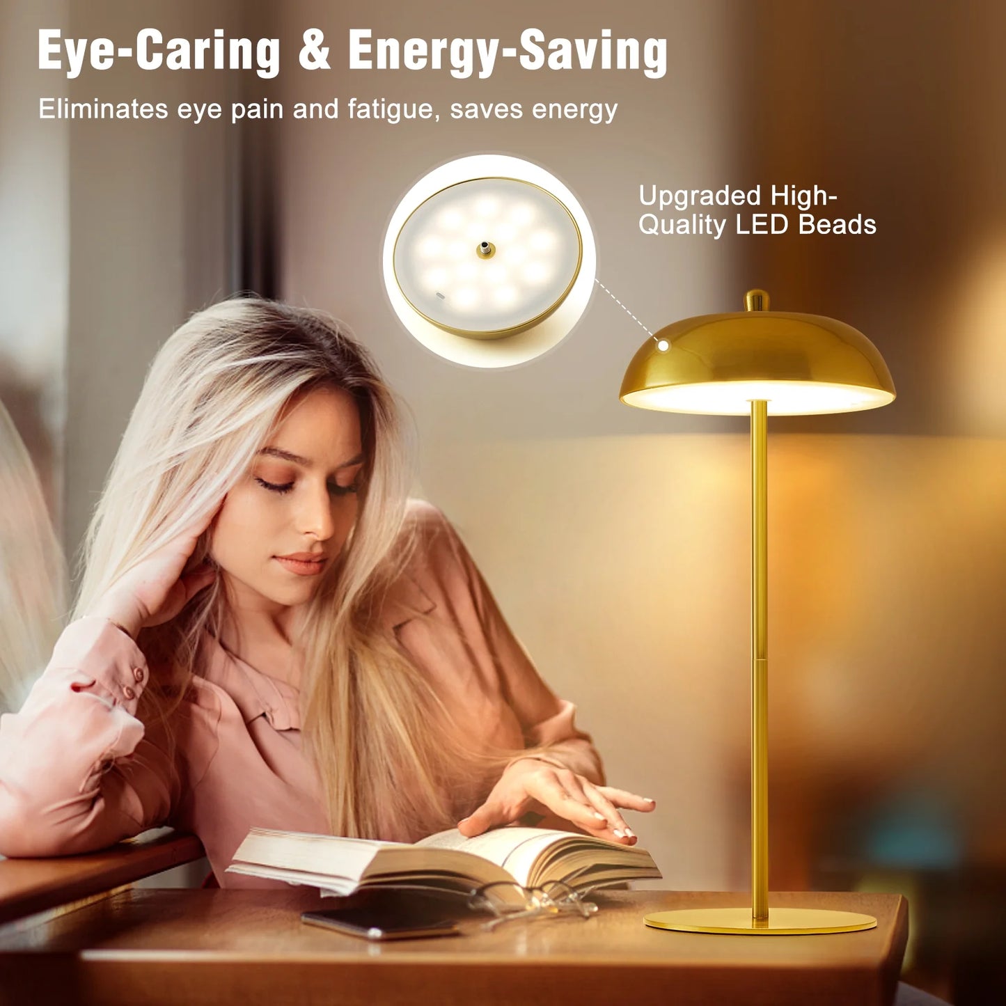 NATYSWAN 2 Pack Rechargeable Table Lamps Cordless Lamp,3 Way Dimmable Battery Operated Touch Lamp,Modern Gold Bedside Lamp for Dorm Home Bedroom Office