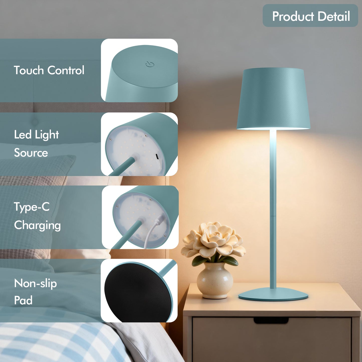 NATYSWAN Modern  LED Desk Lamps 2-Pack, Adjustable Height, Touch Dimmable, Rechargeable 4000mAh Battery, USB-C Charging, Metal Accent Light for Bedroom, Nursery, Home Office, Party Decor