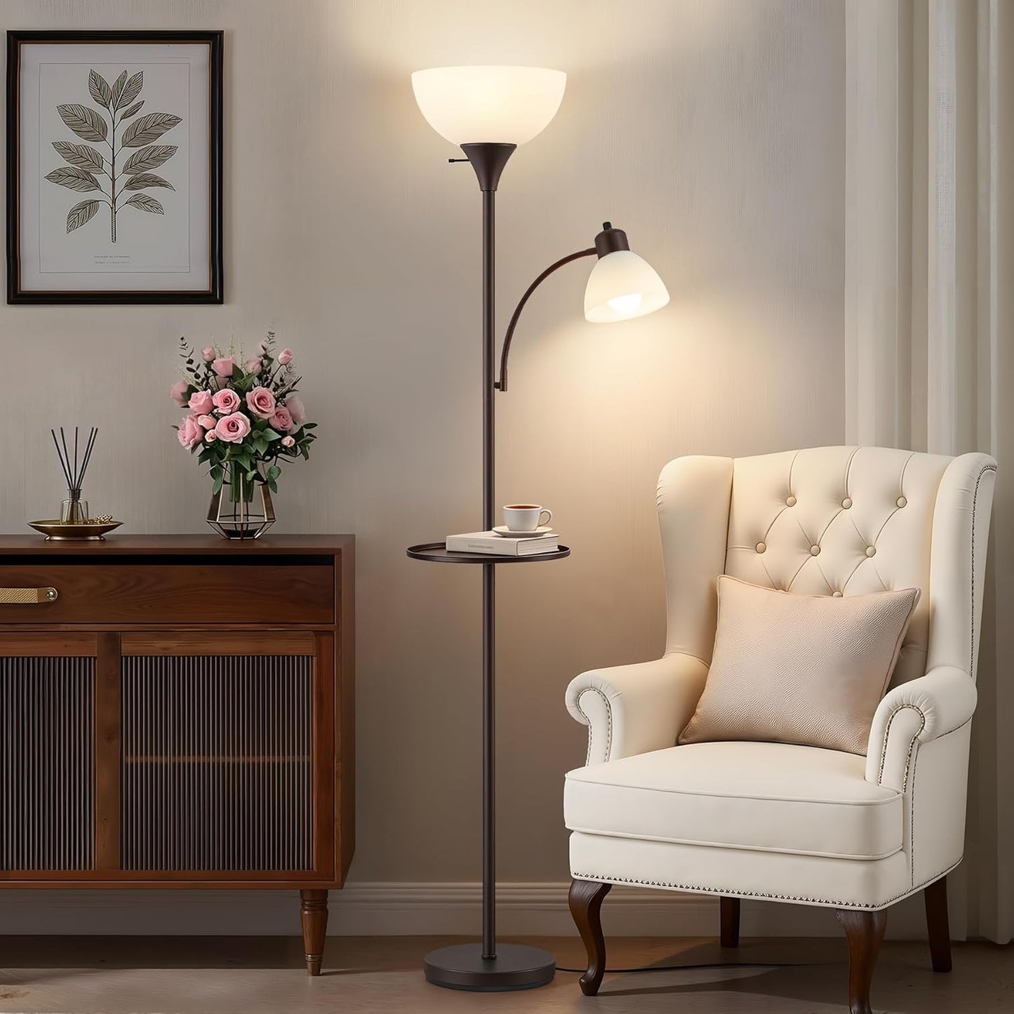 NATYSWAN Floor Lamps for Living Room,Torchiere Floor Lamp with 8W Adjustable Reading Lights, Morden Tall Lamps for Living Room, Bedroom, Office, 3 Bulbs Included