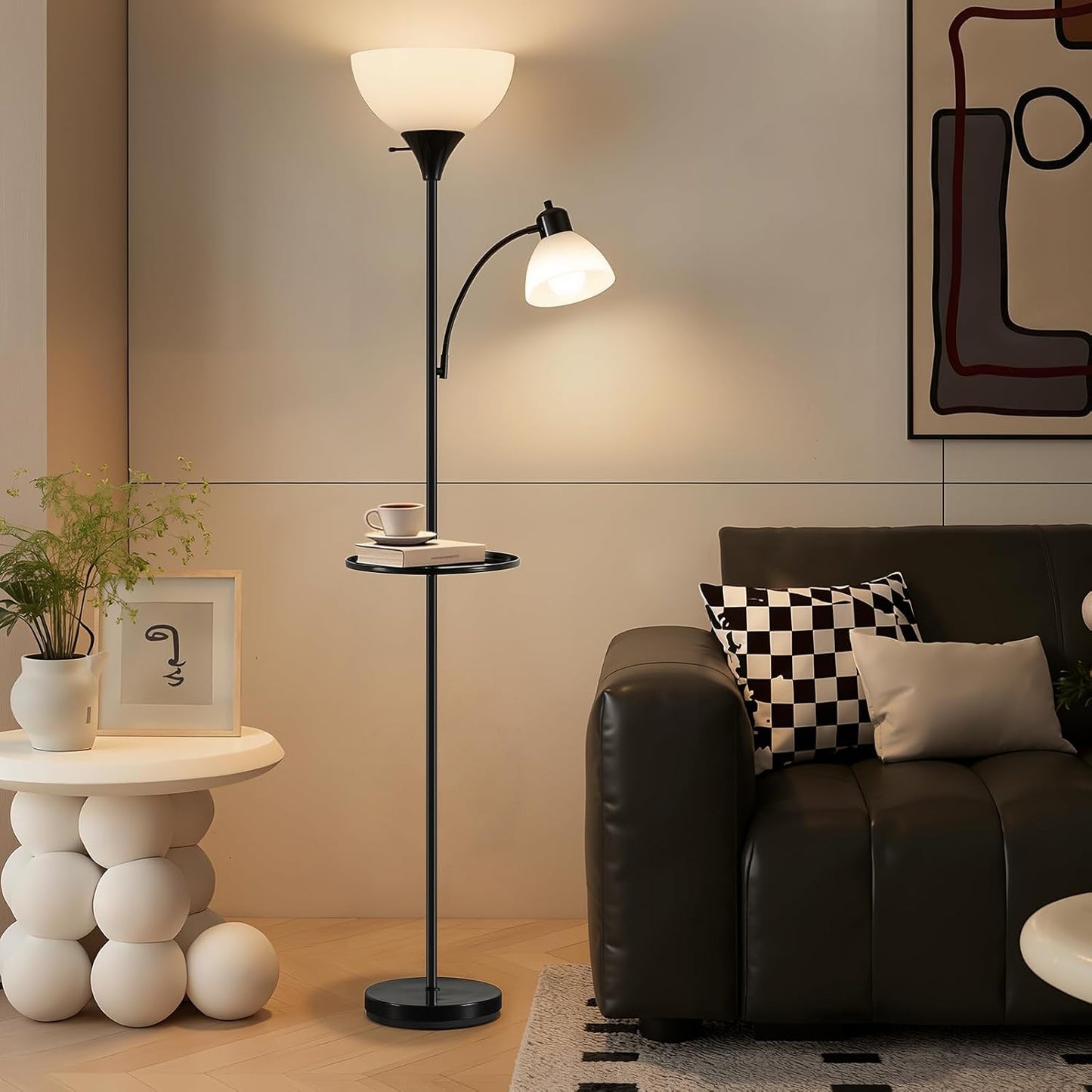 NATYSWAN Floor Lamps for Living Room,Torchiere Floor Lamp with 8W Adjustable Reading Lights, Morden Tall Lamps for Living Room, Bedroom, Office, 3 Bulbs Included