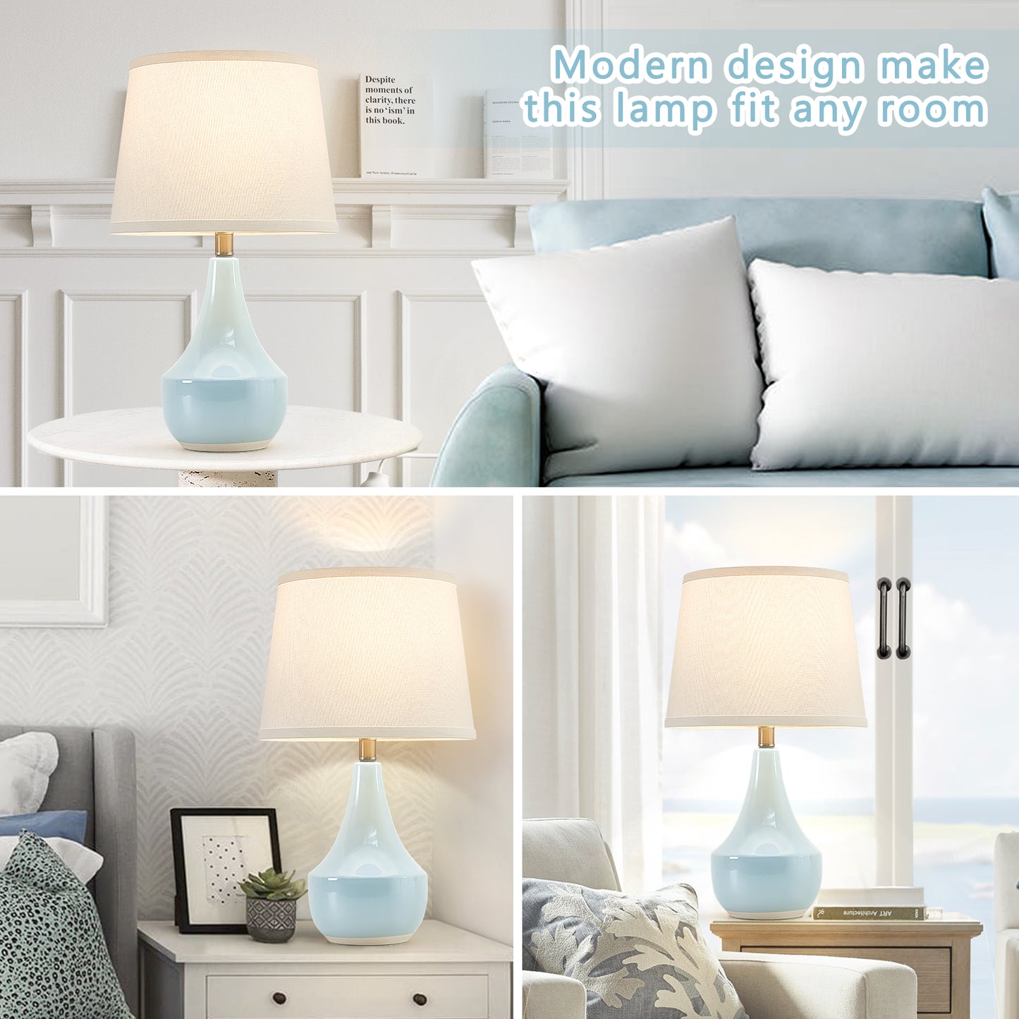 NATYSWAN Pink Table Lamp Set of 2, Ceramic Table Lamp Classic Beside Lamps Nightstand Lamp Modern Table Lamp for Living Room, Bedroom Office, Rocker Swtich (LED Bulbs Included)