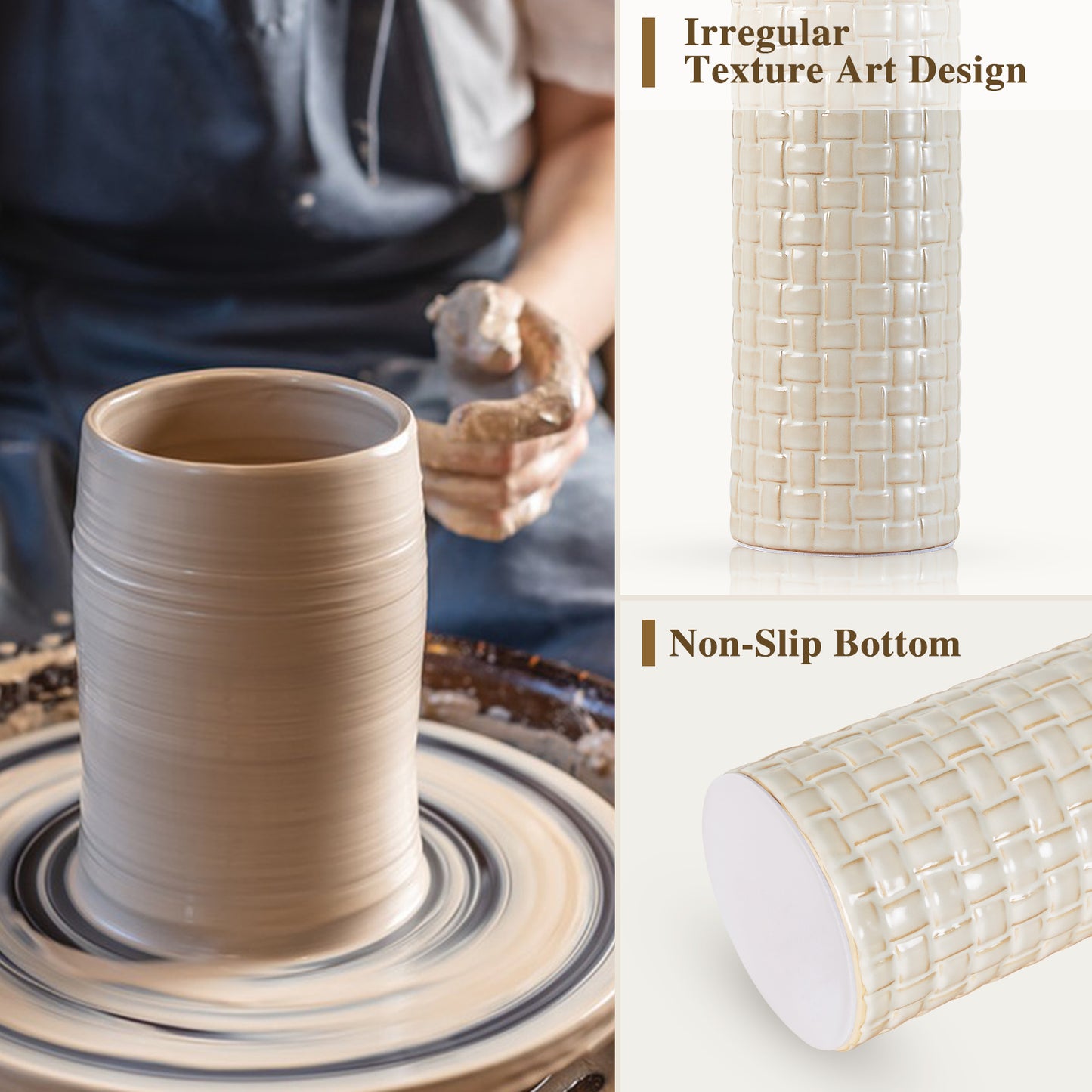 NATYSWAN 24.8" Modern Ceramic Bedside Lamp Set of 2, 3 Color Temperature Bulbs Included - Farmhouse Nightstand Lamps for Living Room Bedroom End Table Office Entryway, Off-White