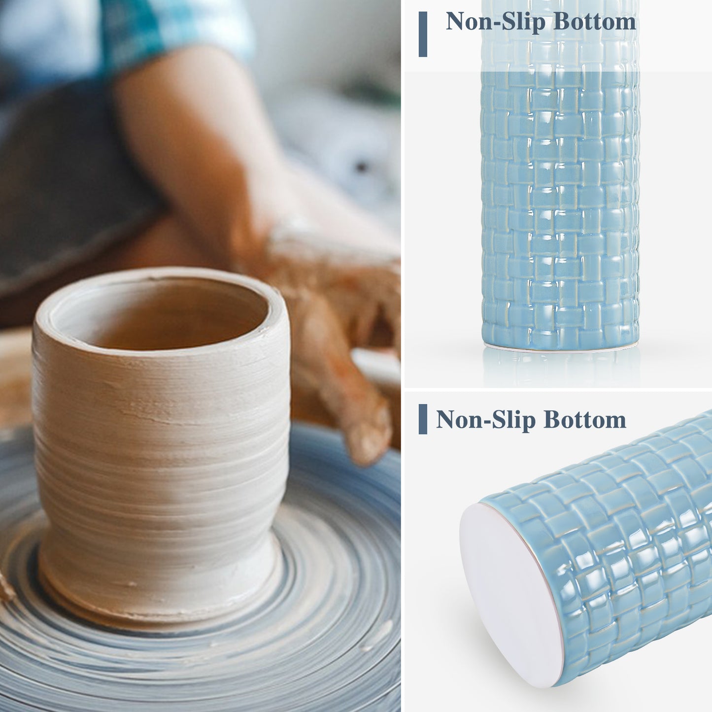 NATYSWAN 24.8" Modern Ceramic Bedside Lamp Set of 2, 3 Color Temperature Bulbs Included - Farmhouse Nightstand Lamps for Living Room Bedroom End Table Office Entryway, Off-White