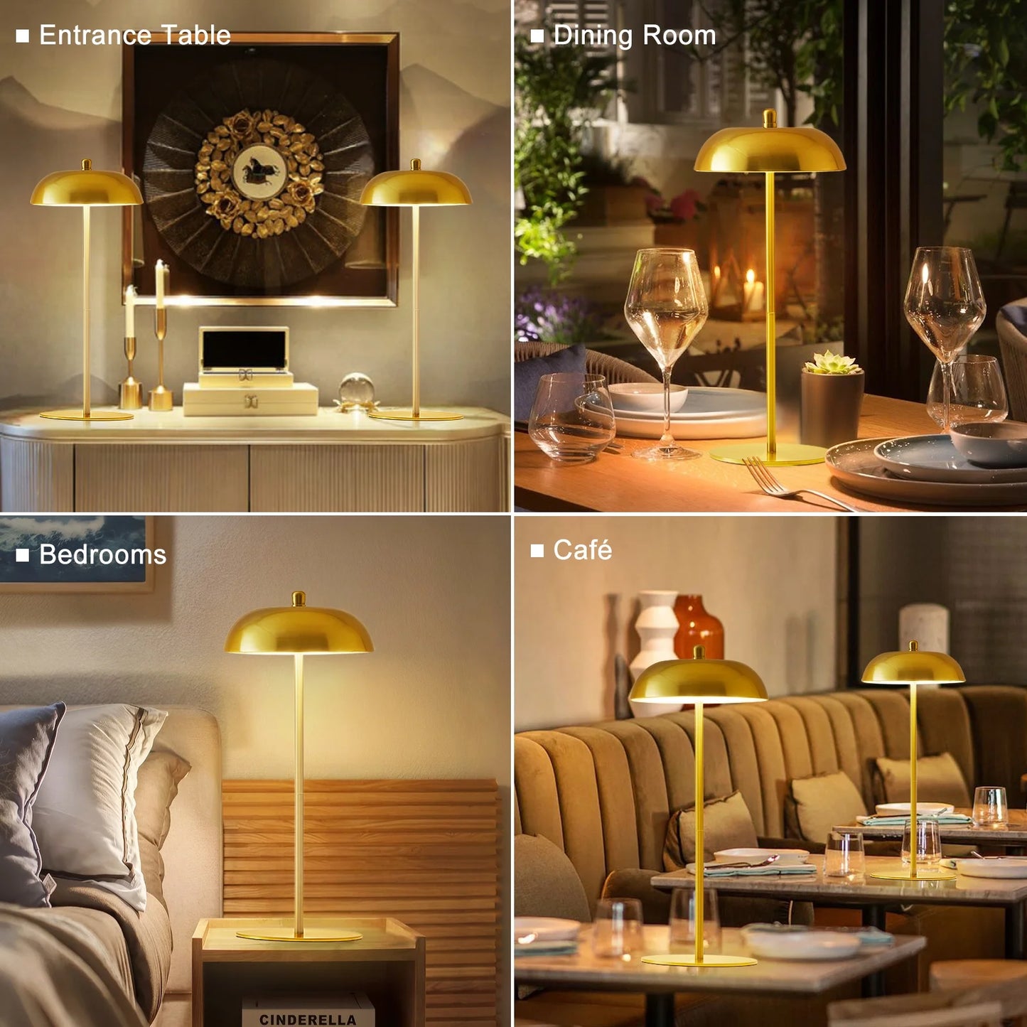 NATYSWAN 2 Pack Rechargeable Table Lamps Cordless Lamp,3 Way Dimmable Battery Operated Touch Lamp,Modern Gold Bedside Lamp for Dorm Home Bedroom Office