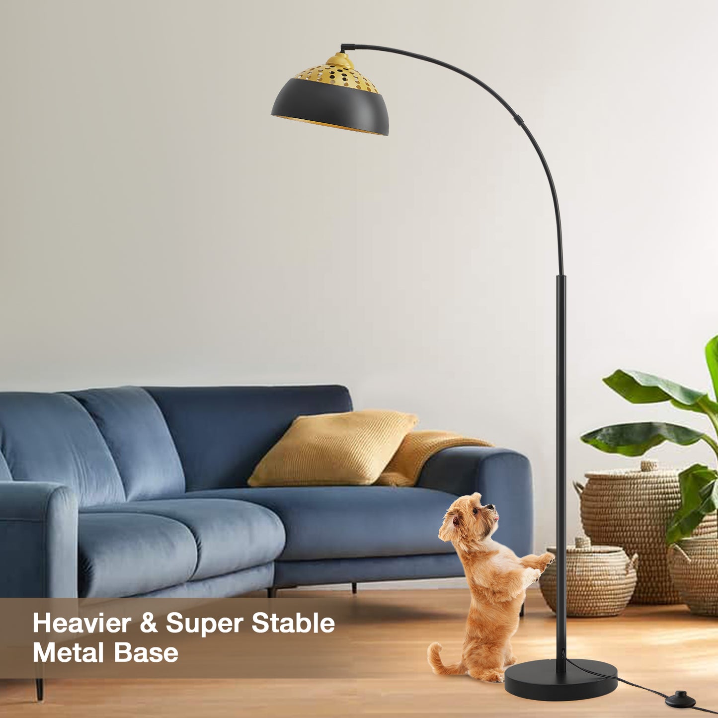 NATYSWAN 71" Arc Floor Lamps for Living Room, Modern Standing Lamp with Adjustable Hanging Metal Hollow Shade, Tall Pole Lamp with Foot Switch, Over Couch Arched Reading Light for Bedroom, Office