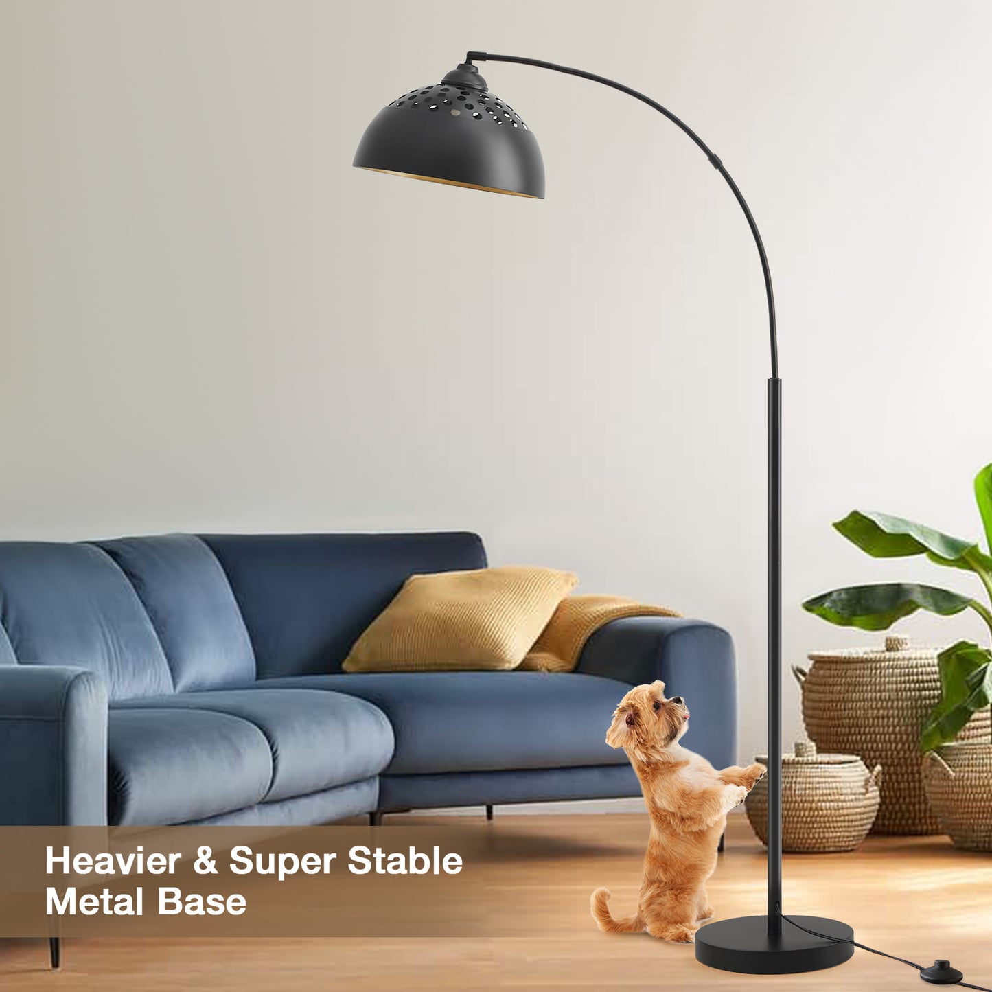 NATYSWAN 71" Arc Floor Lamps for Living Room, Modern Standing Lamp with Adjustable Hanging Metal Hollow Shade, Tall Pole Lamp with Foot Switch, Over Couch Arched Reading Light for Bedroom, Office