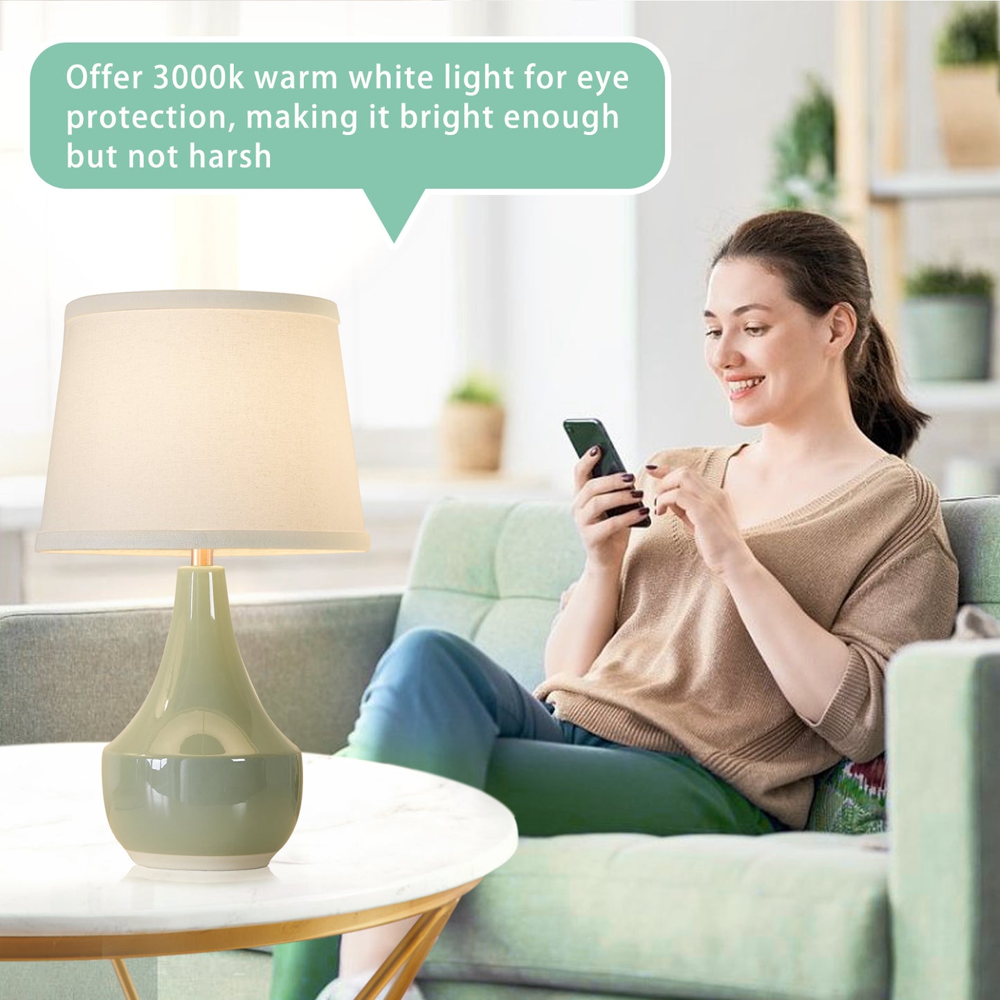 NATYSWAN Pink Table Lamp Set of 2, Ceramic Table Lamp Classic Beside Lamps Nightstand Lamp Modern Table Lamp for Living Room, Bedroom Office, Rocker Swtich (LED Bulbs Included)