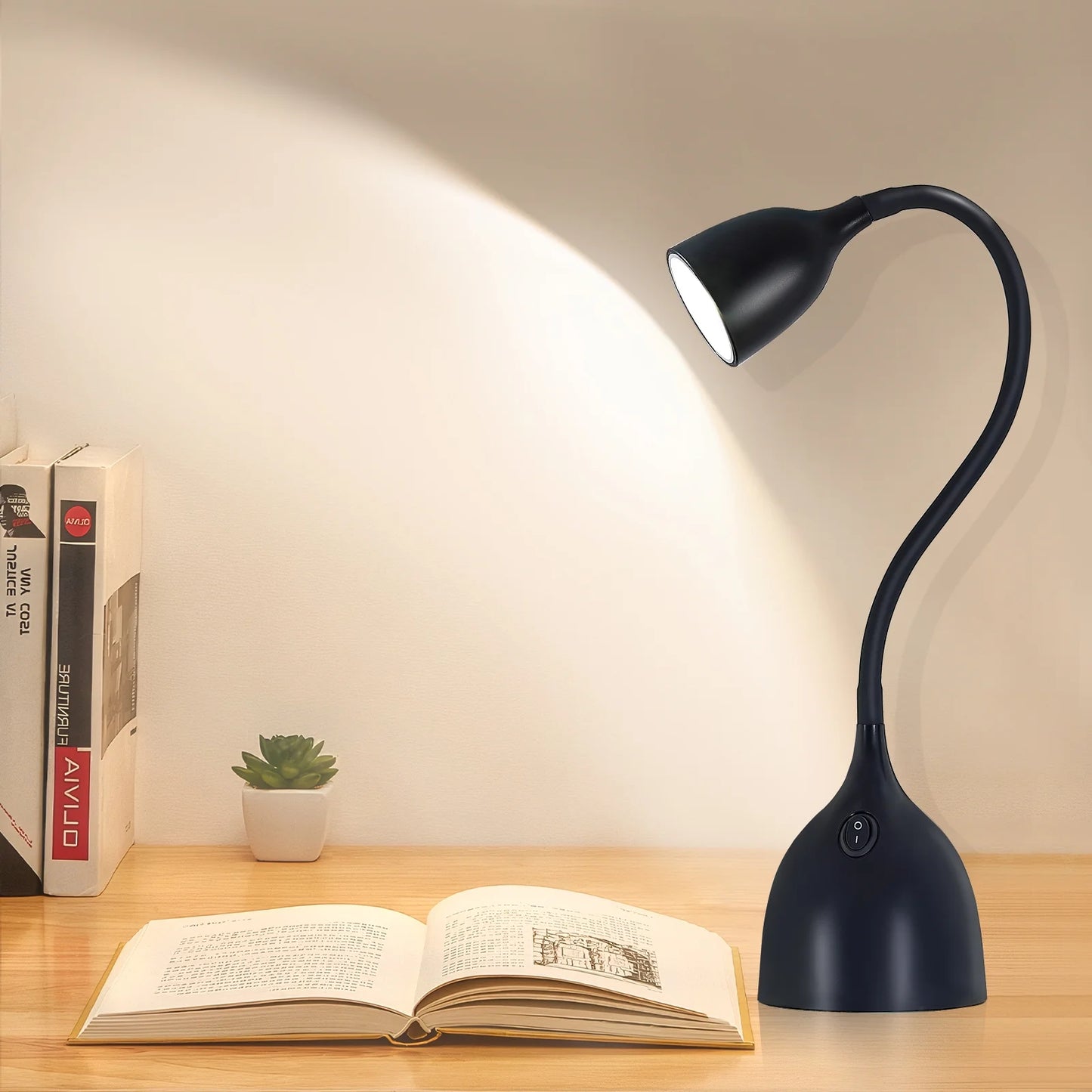 NATYSWAN Metal Small White Desk Lamp, Adjustable Goose Neck Desk Lamps for Home Office Study Room Desks,Eye-Caring Reading Lamps