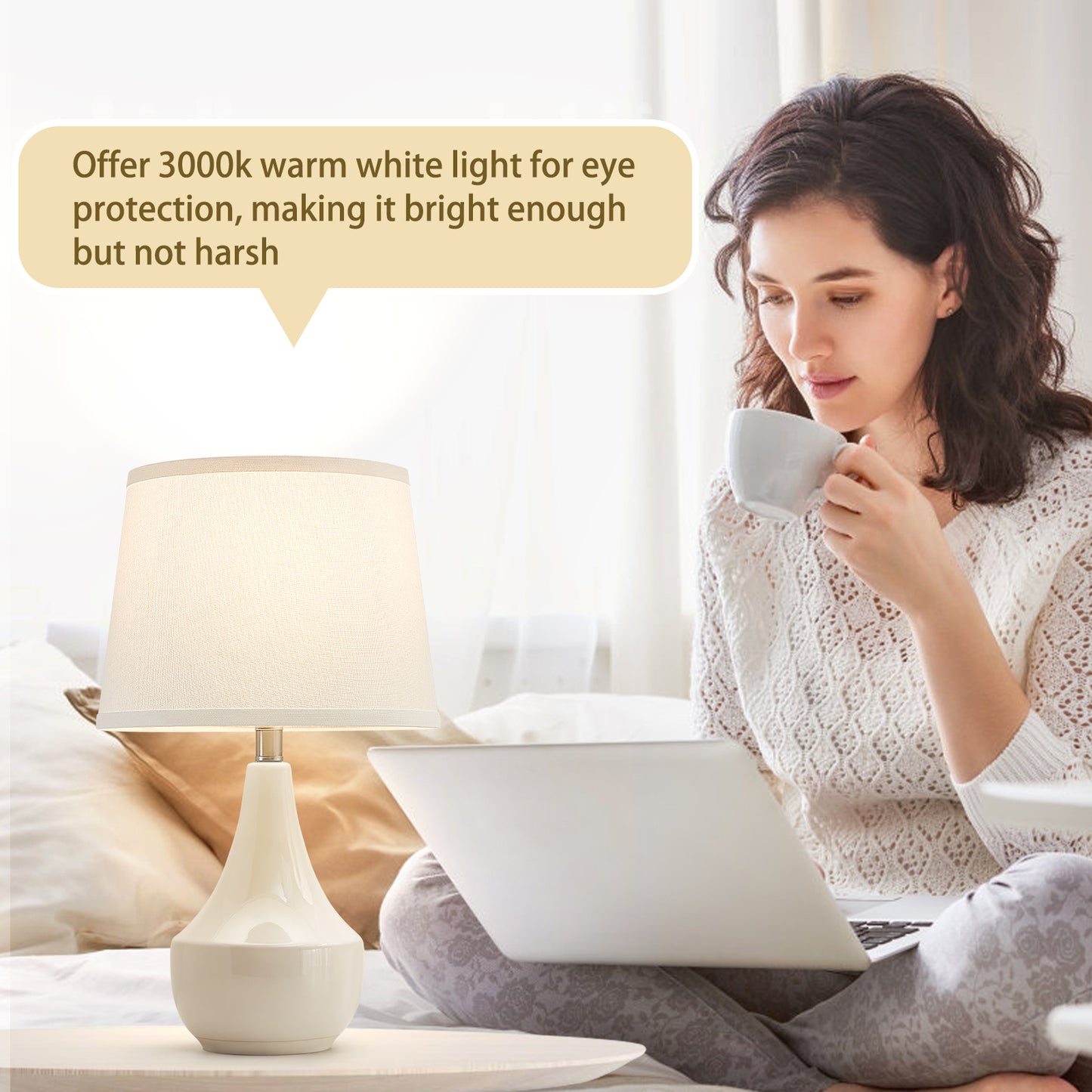 NATYSWAN Pink Table Lamp Set of 2, Ceramic Table Lamp Classic Beside Lamps Nightstand Lamp Modern Table Lamp for Living Room, Bedroom Office, Rocker Swtich (LED Bulbs Included)