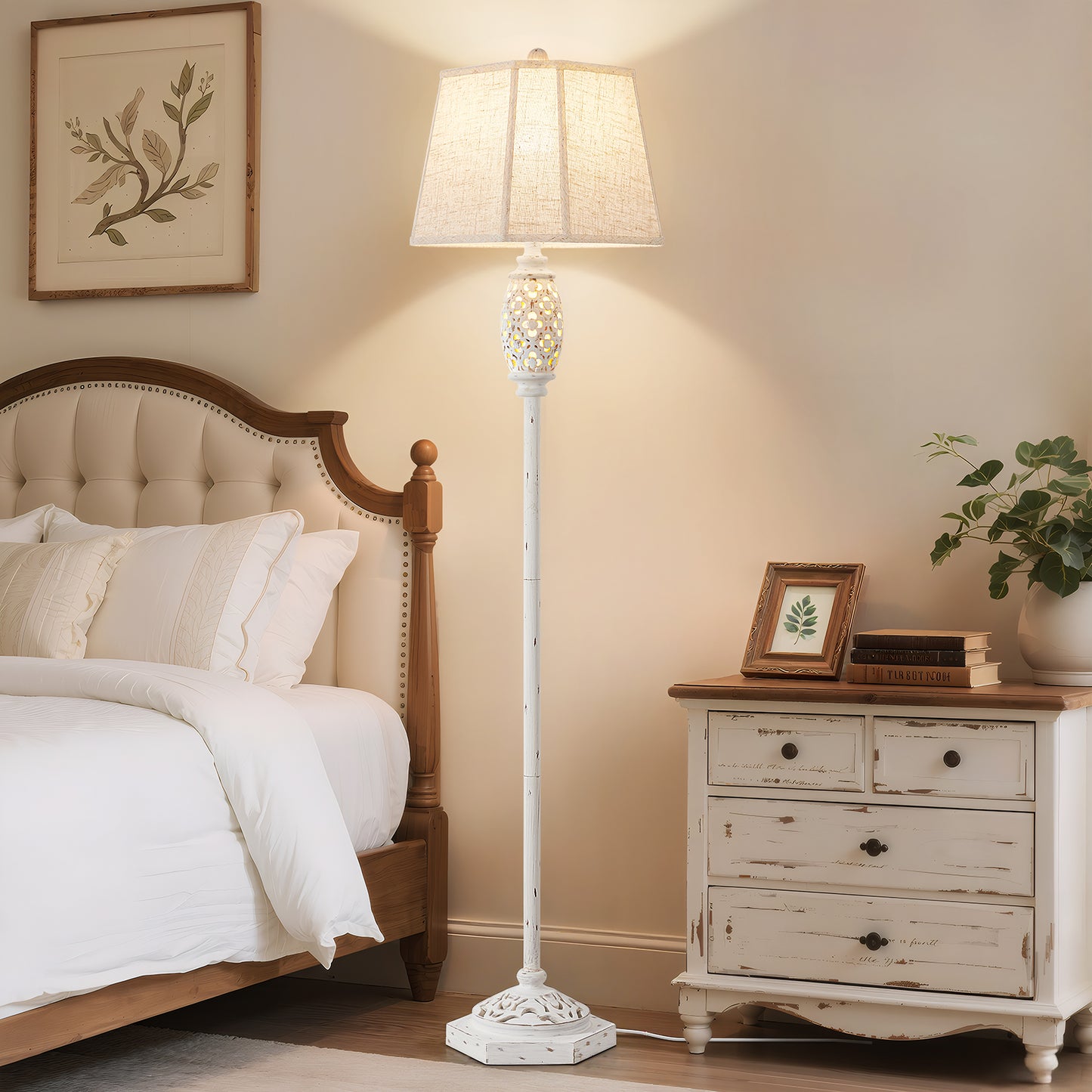 NATYSWAN Vintage Floor Lamp with Cutout Design & Glowing Light - Resin Elegant Standing Lamp for Living Room, Bedroom, Office (Includes Bulb)