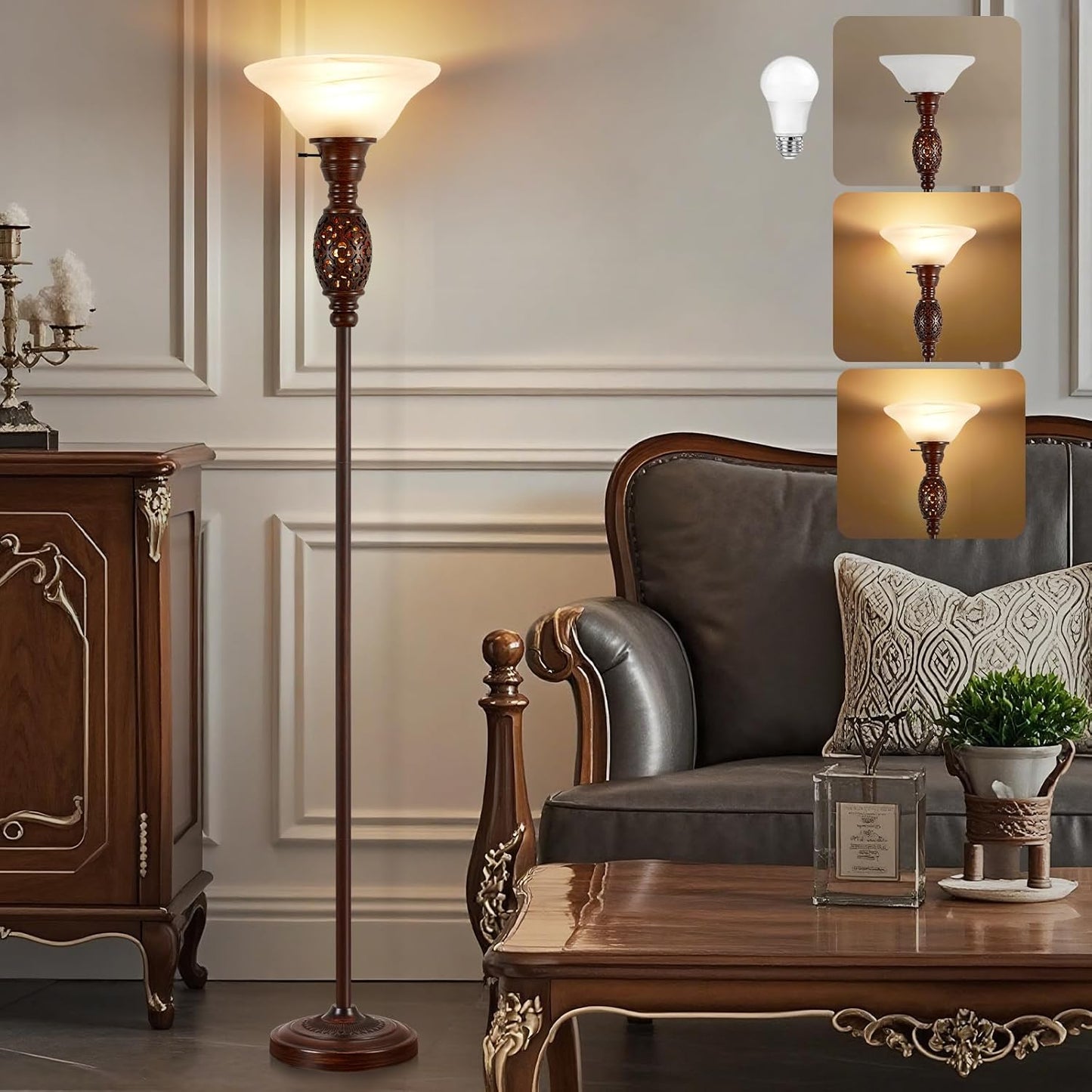 NATYSWAN Floor Lamp Purple, 64" Tall Standing Lamps with Double-Layer Lampshade, Elegant Floor Lamp with On/Off Foot Switch, Standing Lamps for Living Room, Bedroom, Dresser, Office, Bulb Included