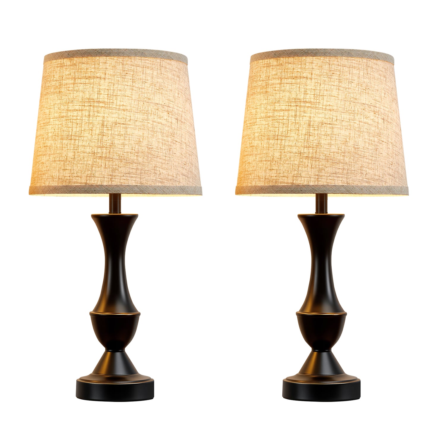 Natyswan Touch Lamps for Bedrooms Set of 2, Bedside Lamp with Dual USB Charging Ports, 3 Way Dimmable Nightstand Lamps with Premium Linen Fabric Lampshade for Bedroom, Living Room (Bulb Included)