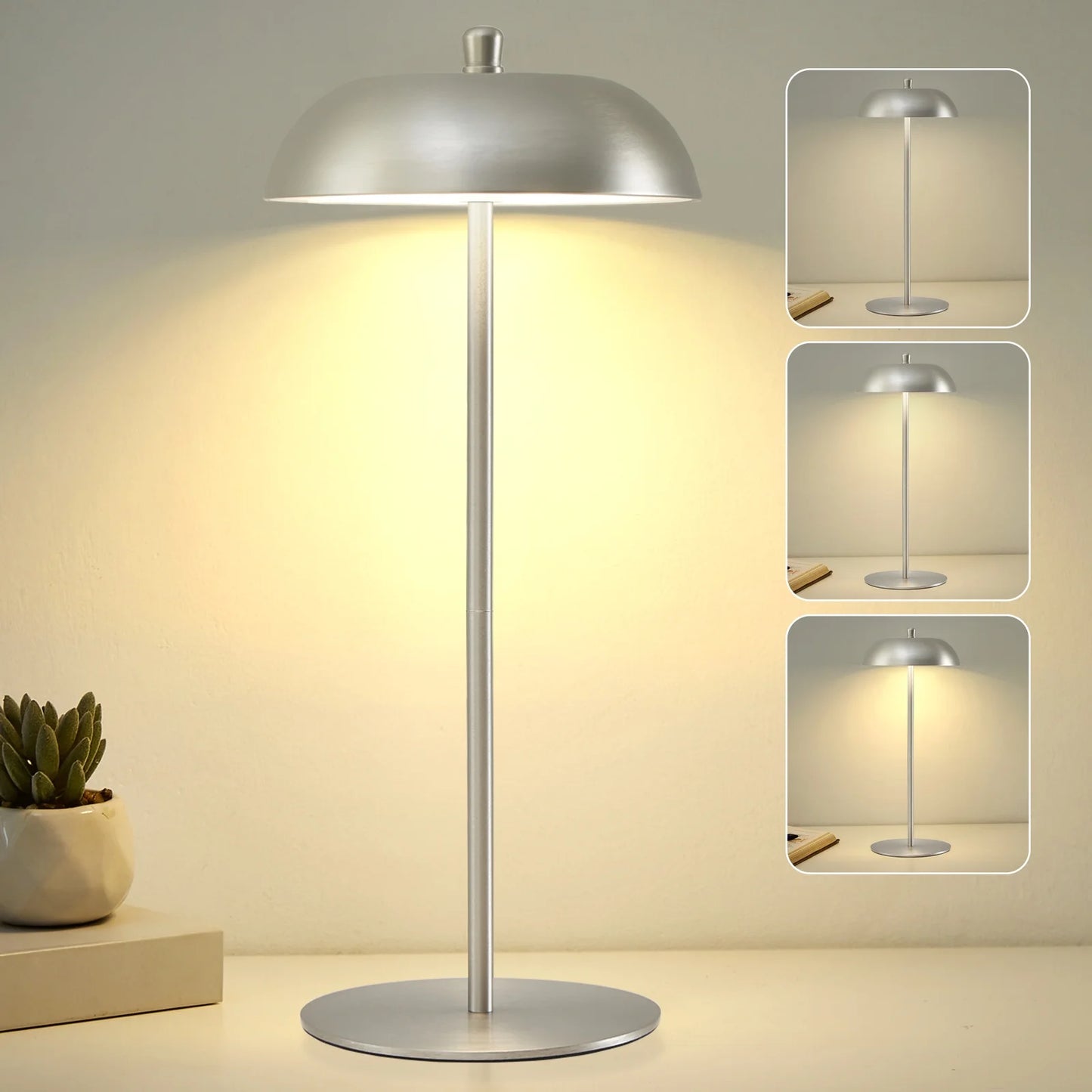 NATYSWAN Cordless Table Lamp Rechargeable,Battery Operated LED Desk Lamp 3 Way Dimmable Touch Nightstand Mushroom Lamp for Dorm Home Bedroom Office,White