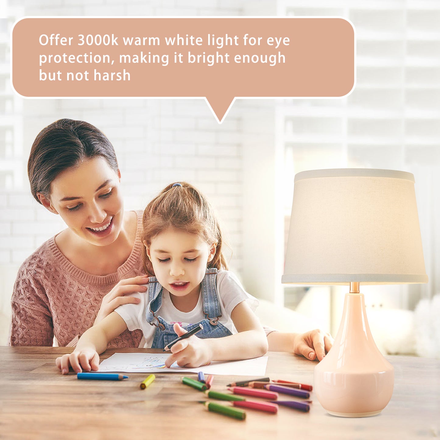 NATYSWAN Pink Table Lamp Set of 2, Ceramic Table Lamp Classic Beside Lamps Nightstand Lamp Modern Table Lamp for Living Room, Bedroom Office, Rocker Swtich (LED Bulbs Included)