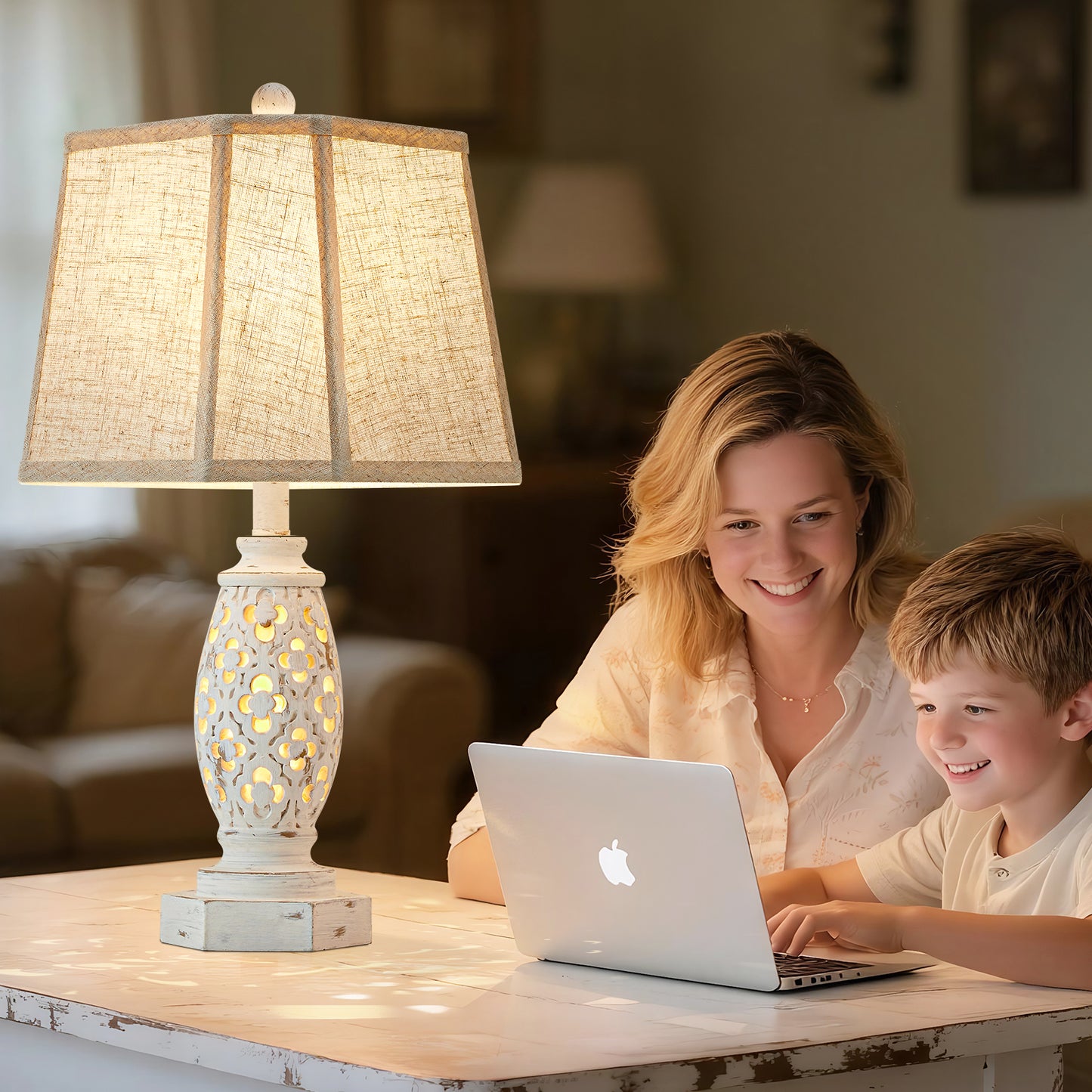 NATYSWAN Lamps for Night Stands Set of 2-23.5" Bedside Lamp with USB A+C and Nightlight - Rustic Farmhouse Table Lamp for Bedrooms, End Tables, Living Room - French Country Decor, Bulbs Included