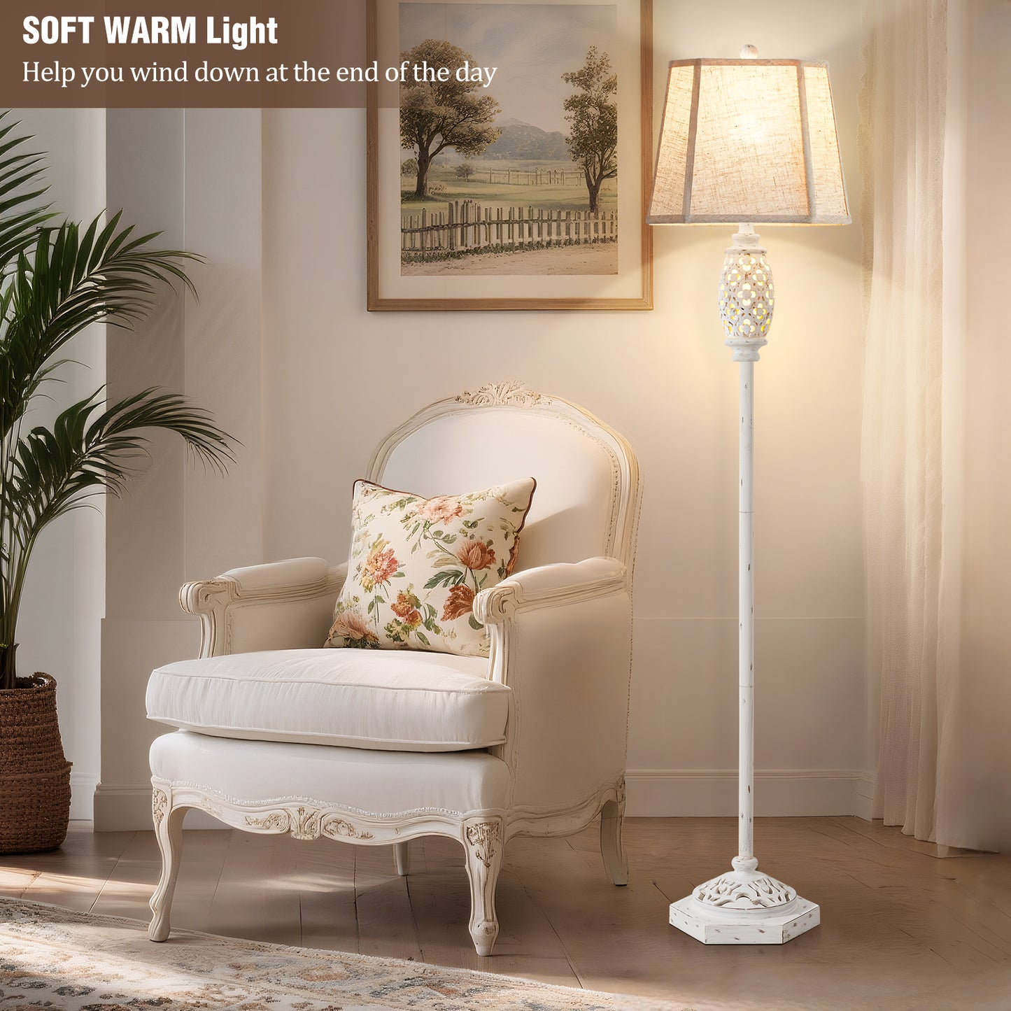 NATYSWAN Vintage Floor Lamp with Cutout Design & Glowing Light - Resin Elegant Standing Lamp for Living Room, Bedroom, Office (Includes Bulb)