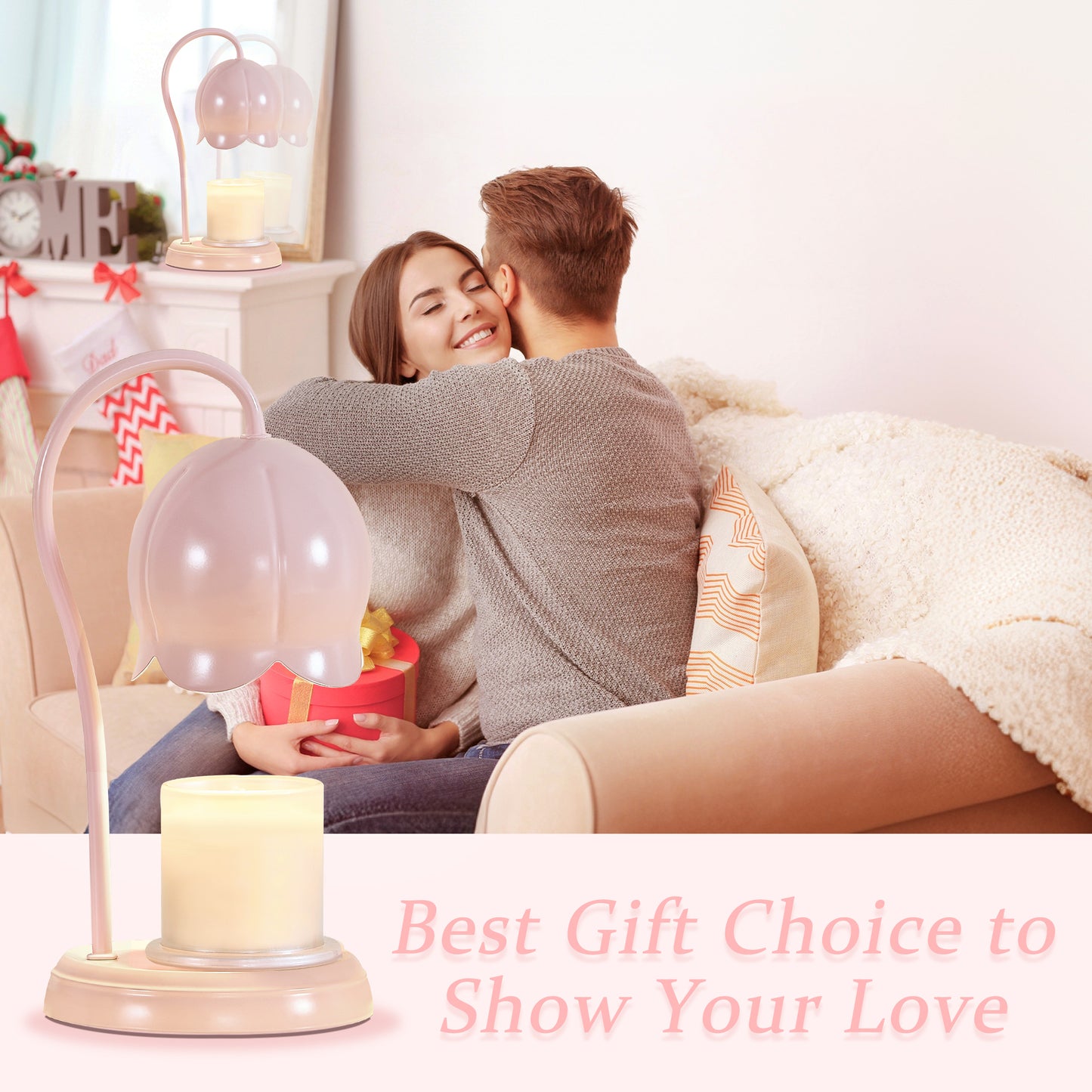 NATYSWAN Candle Warmer Lamp with Timer, Dimmable Lamp for Jar Candles, Ideal Gift for House Warming, Elegant Home Decoration, Pink Candle Warming Lamp, 2 Bulbs Included