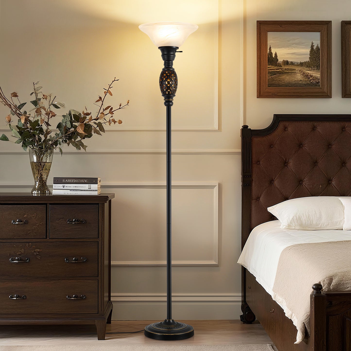 NATYSWAN Floor Lamp Purple, 64" Tall Standing Lamps with Double-Layer Lampshade, Elegant Floor Lamp with On/Off Foot Switch, Standing Lamps for Living Room, Bedroom, Dresser, Office, Bulb Included