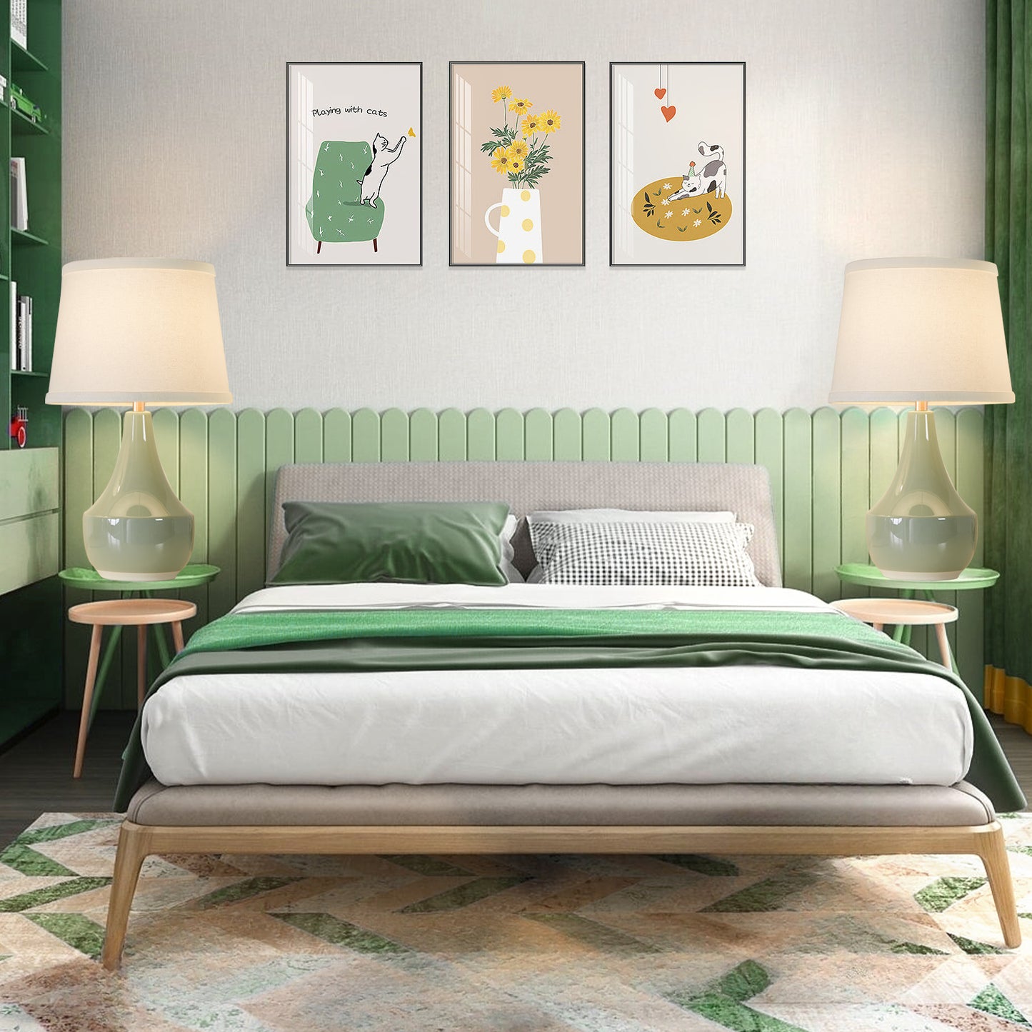 NATYSWAN Pink Table Lamp Set of 2, Ceramic Table Lamp Classic Beside Lamps Nightstand Lamp Modern Table Lamp for Living Room, Bedroom Office, Rocker Swtich (LED Bulbs Included)