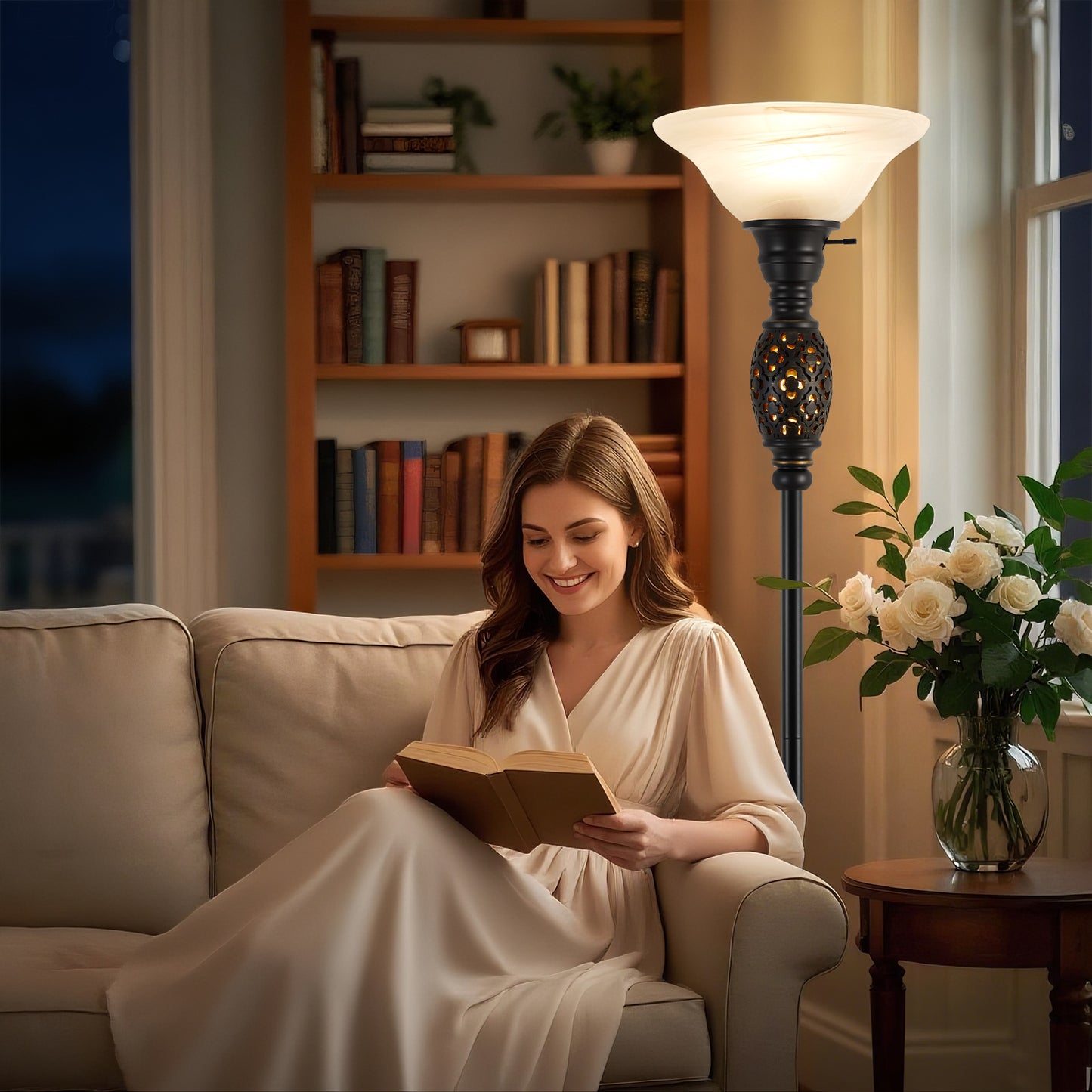 NATYSWAN Floor Lamp Purple, 64" Tall Standing Lamps with Double-Layer Lampshade, Elegant Floor Lamp with On/Off Foot Switch, Standing Lamps for Living Room, Bedroom, Dresser, Office, Bulb Included