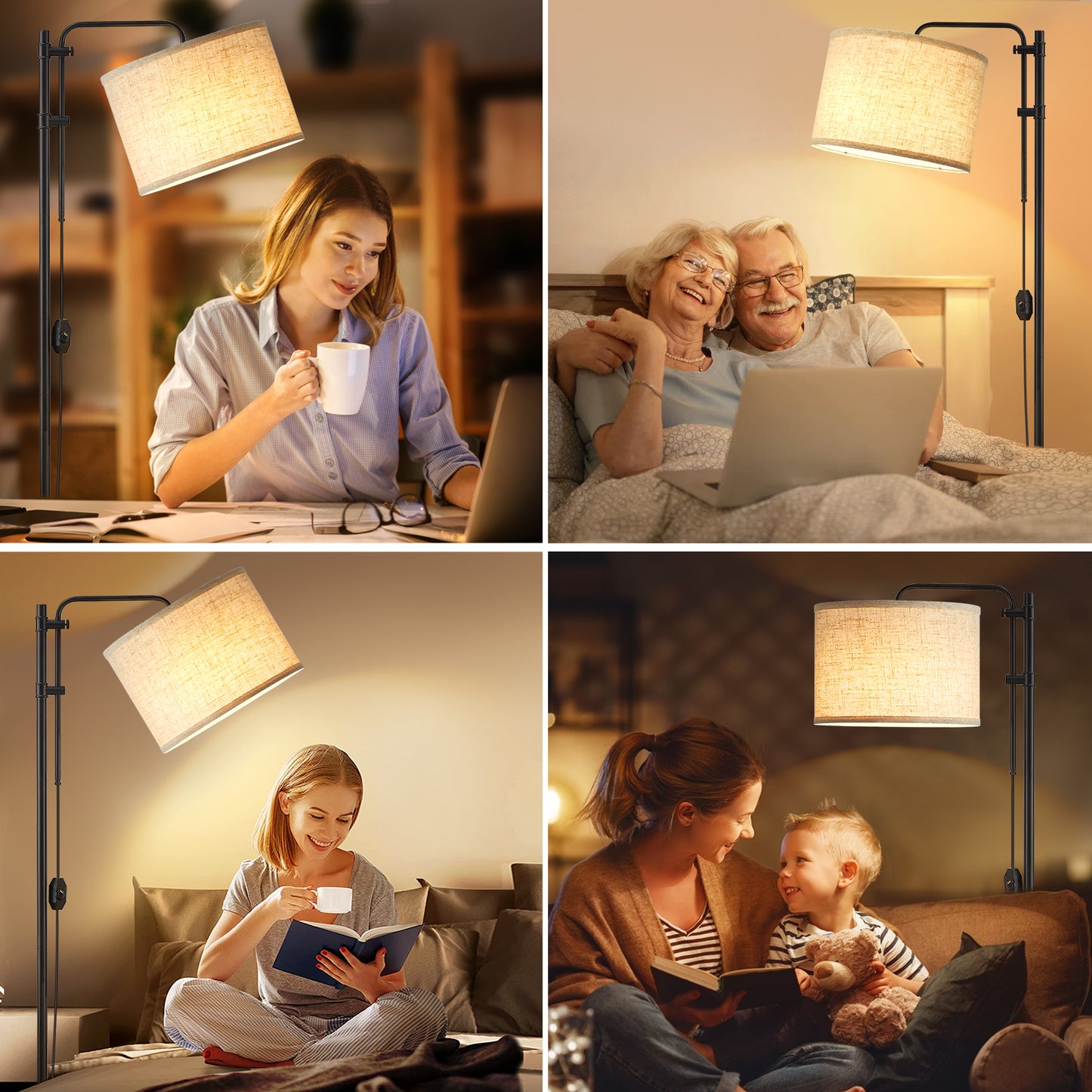 NATYSWAN Floor Lamp for Living Room, Adjustable Height Standing Lamps with 350° Rotate White Lampshade, 67.5-Inch Modern Tall Lamp Dimmable Floor Lamps for Corner Bedroom Home Office (Bulb Included)