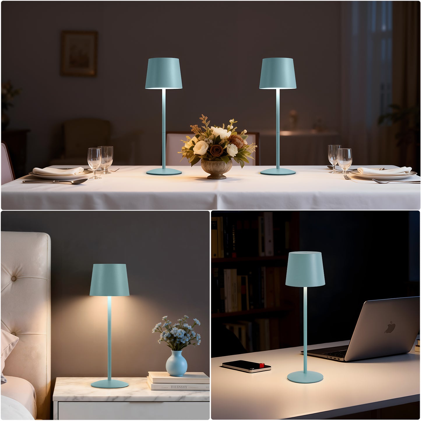 NATYSWAN Modern  LED Desk Lamps 2-Pack, Adjustable Height, Touch Dimmable, Rechargeable 4000mAh Battery, USB-C Charging, Metal Accent Light for Bedroom, Nursery, Home Office, Party Decor