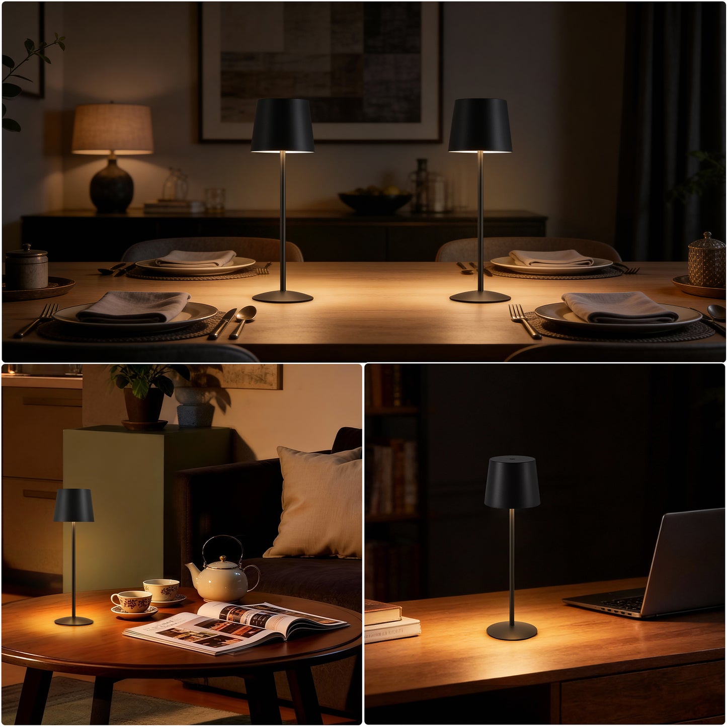 NATYSWAN Modern  LED Desk Lamps 2-Pack, Adjustable Height, Touch Dimmable, Rechargeable 4000mAh Battery, USB-C Charging, Metal Accent Light for Bedroom, Nursery, Home Office, Party Decor