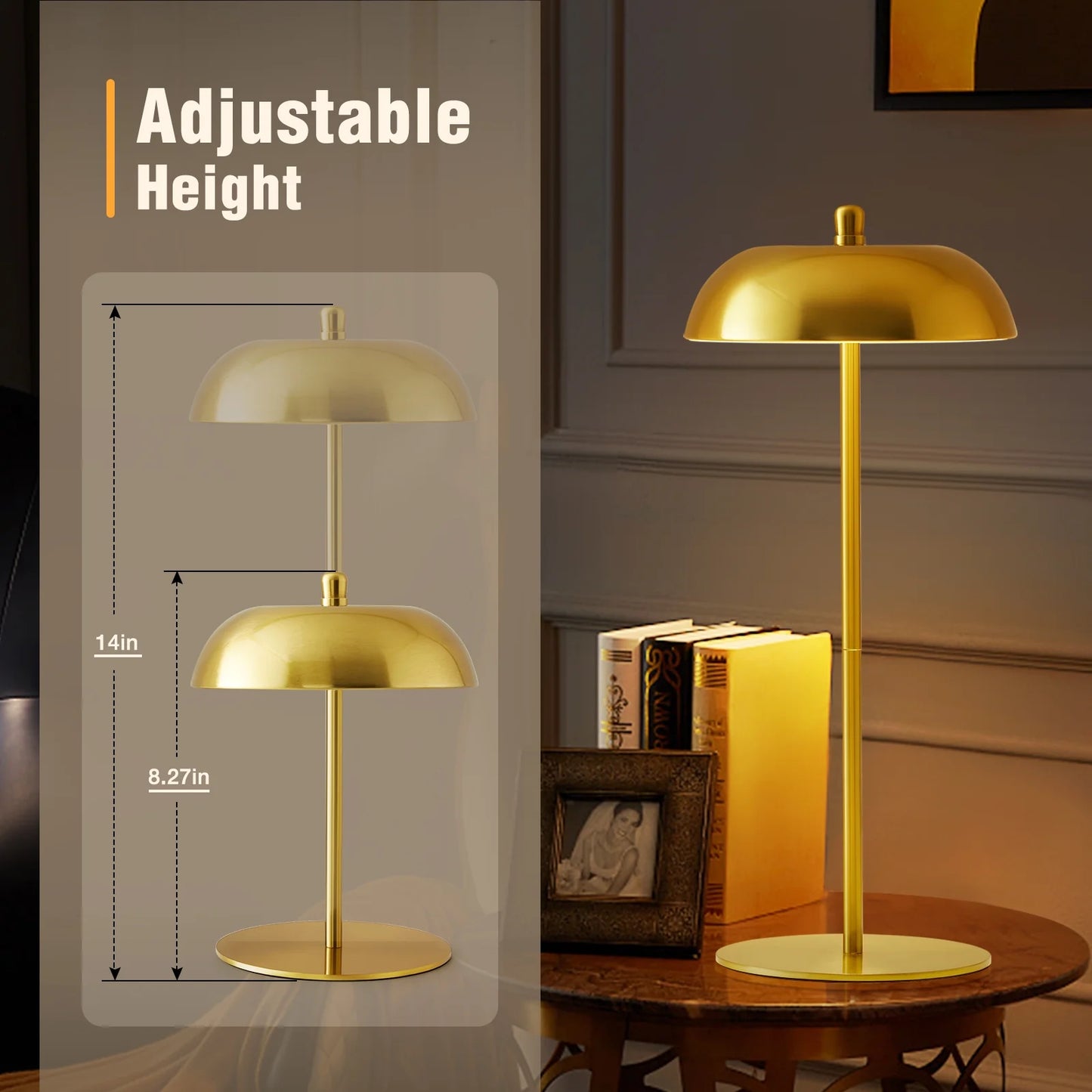 NATYSWAN 2 Pack Rechargeable Table Lamps Cordless Lamp,3 Way Dimmable Battery Operated Touch Lamp,Modern Gold Bedside Lamp for Dorm Home Bedroom Office