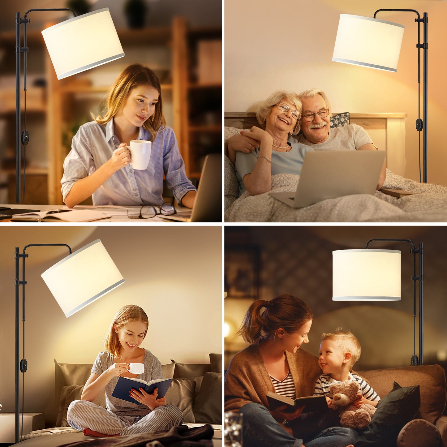 NATYSWAN Floor Lamp for Living Room, Adjustable Height Standing Lamps with 350° Rotate White Lampshade, 67.5-Inch Modern Tall Lamp Dimmable Floor Lamps for Corner Bedroom Home Office (Bulb Included)