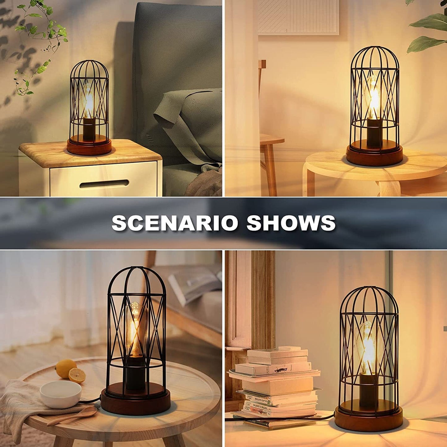 Natyswan Industrial Table Lamp Set of 2, Small Touch Control Edison Desk Lamp 3 Way Dimmable Vintage Bedside Lamp Metal Cage Steampunk for Living Room,Bedroom or Den