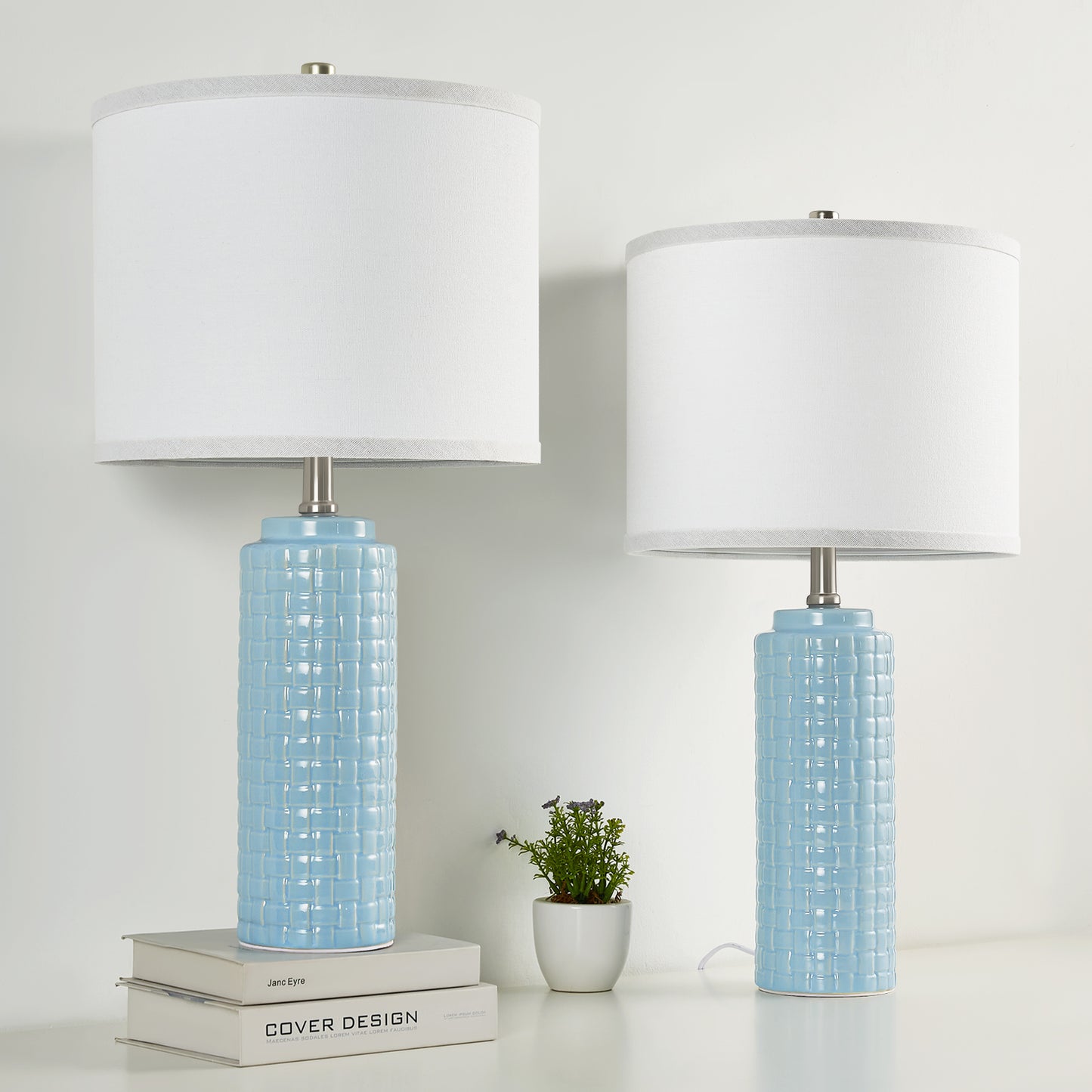 NATYSWAN 24.8" Modern Ceramic Bedside Lamp Set of 2, 3 Color Temperature Bulbs Included - Farmhouse Nightstand Lamps for Living Room Bedroom End Table Office Entryway, Off-White