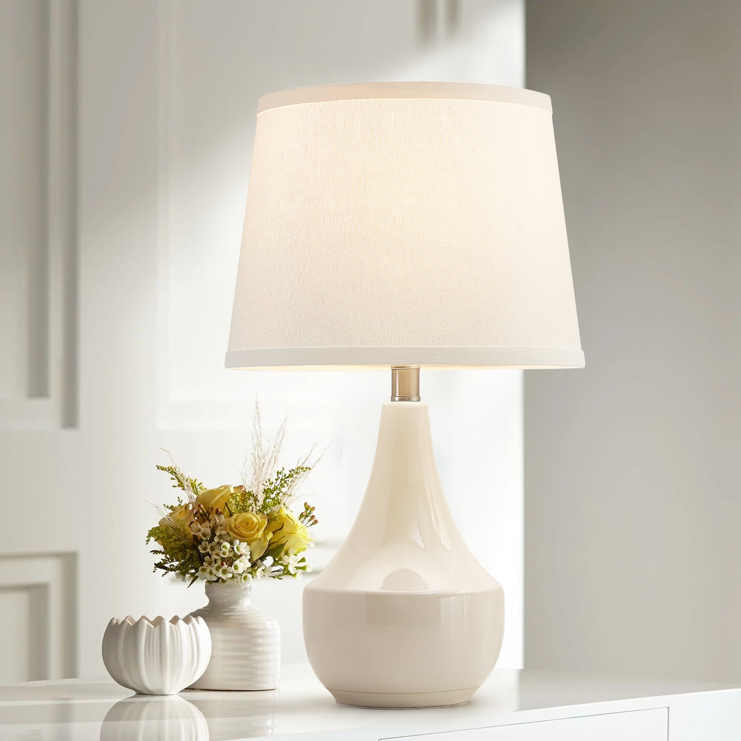 NATYSWAN Pink Table Lamp Set of 2, Ceramic Table Lamp Classic Beside Lamps Nightstand Lamp Modern Table Lamp for Living Room, Bedroom Office, Rocker Swtich (LED Bulbs Included)