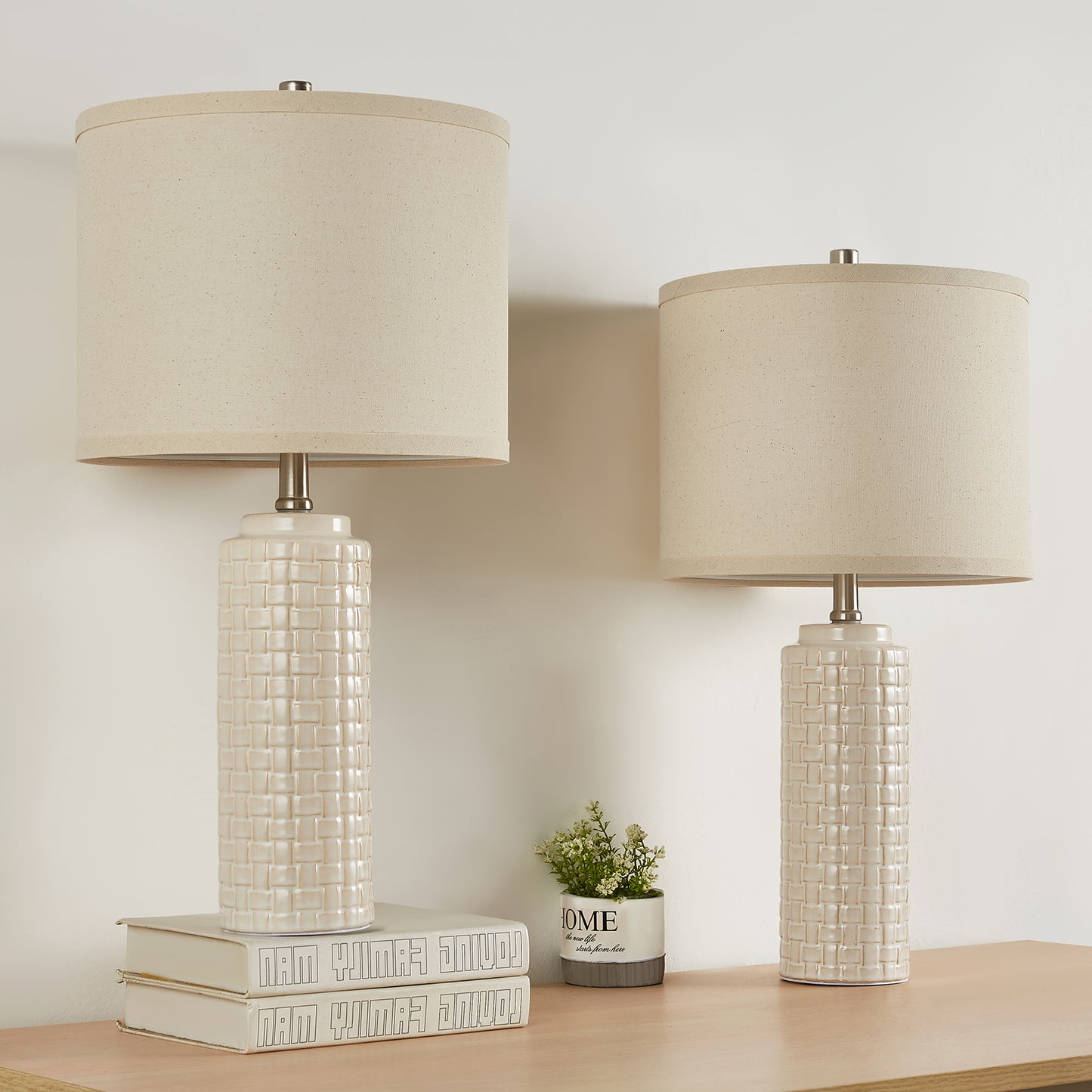 NATYSWAN 24.8" Modern Ceramic Bedside Lamp Set of 2, 3 Color Temperature Bulbs Included - Farmhouse Nightstand Lamps for Living Room Bedroom End Table Office Entryway, Off-White