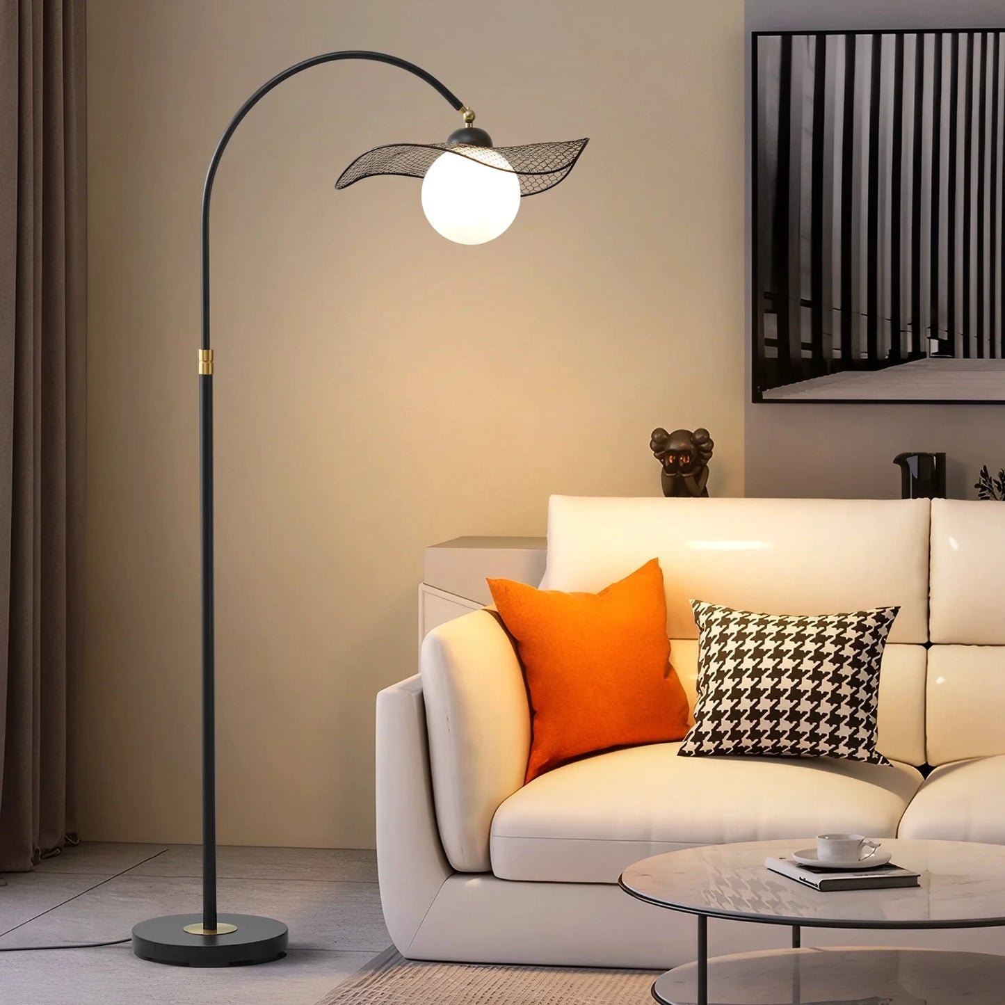 NATYSWAN Modern Arc Floor Lamp for Living Room,63.5in Metal Standing Lamp with Adjustable Black Lampshade,Tall Pole Lamp with Foot Switch for Bedroom, Office