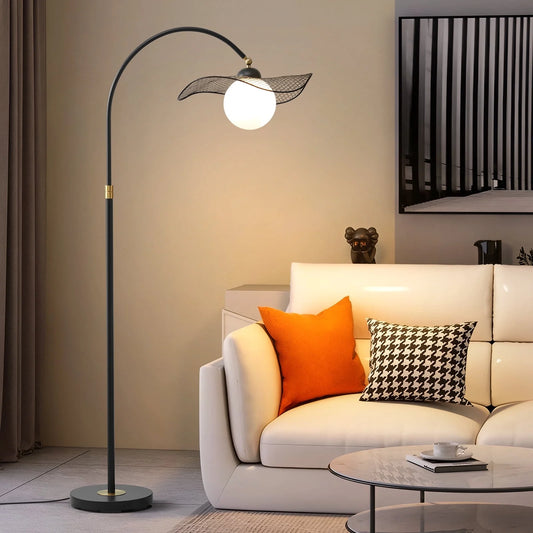 NATYSWAN Modern Arc Floor Lamp for Living Room,63.5in Metal Standing Lamp with Adjustable Black Lampshade,Tall Pole Lamp with Foot Switch for Bedroom, Office