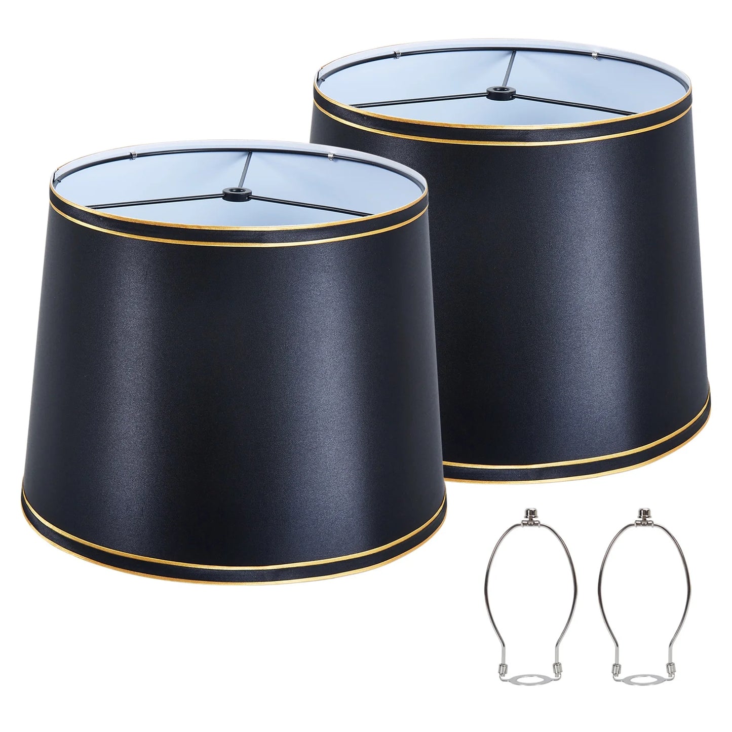 NATYSWAN Black Drum Lamp Shades Set of 2,Modern Linen Lampshade for Table Lamp Floor Lamp,13*10in