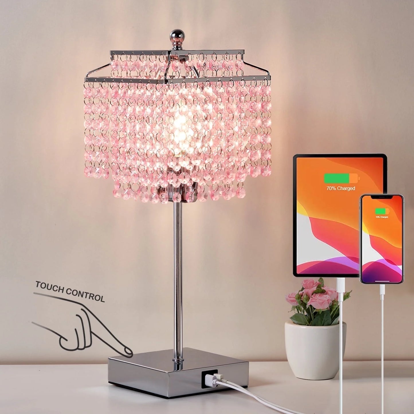 NATYSWAN Crystal Touch Table Lamp, Bedside Lamp with with USB C+A Ports, Gold Bedroom Lamp, 3 Way Dimmable Lamp with Crystal Shade, Nightstand Lamp for Bedroom, Living Room, Bulb Included