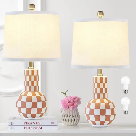 NATYSWAN Tall Ceramic Table Lamp Set of 2, Pink Lamps for Bedroom Farmhouse Rustic, Lamp Set 3-Color Temperature Bedside Nightstand Lamps